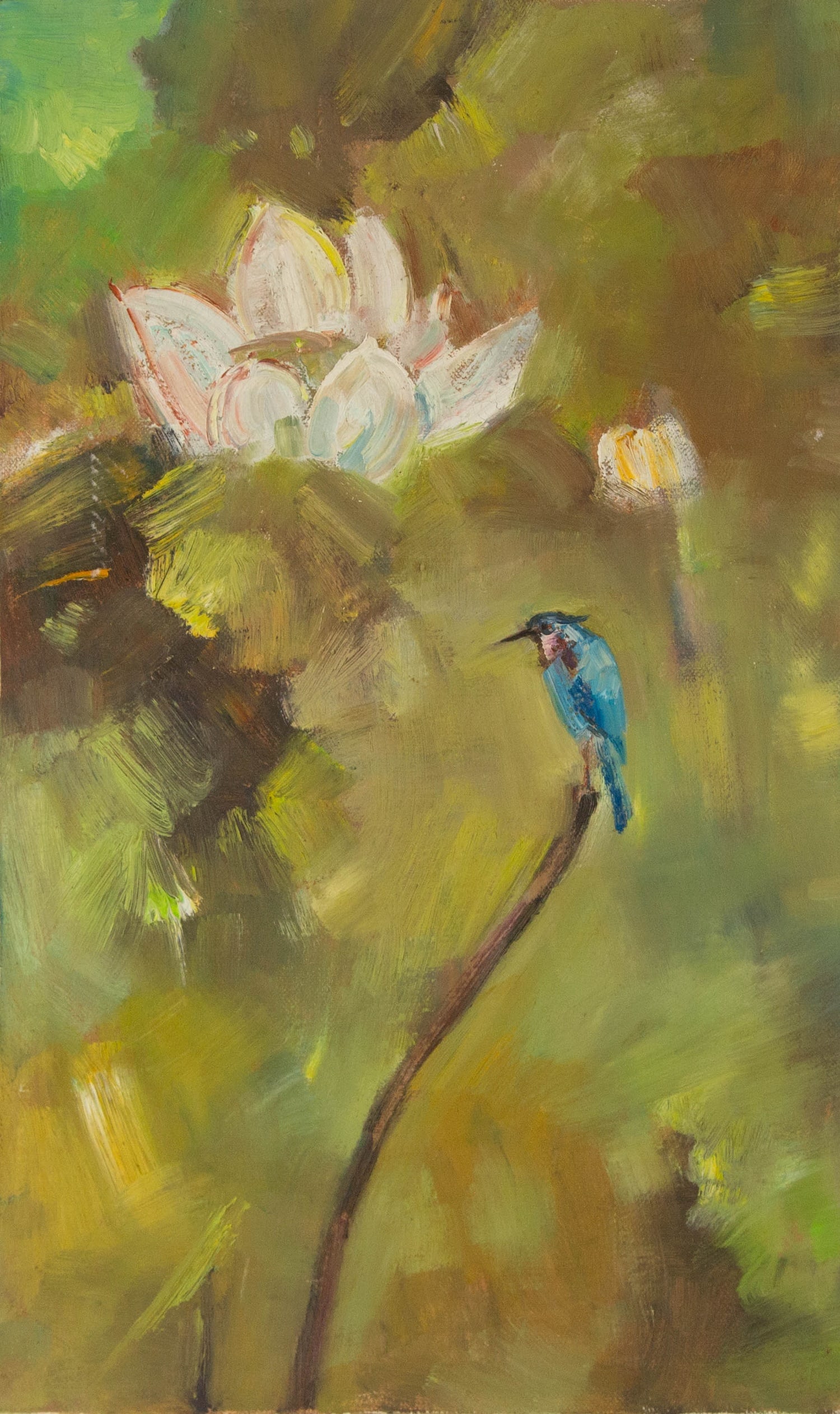 Mingyan Li Floral Original Oil On Canvas "Lotus With Bird" (1 of 10)