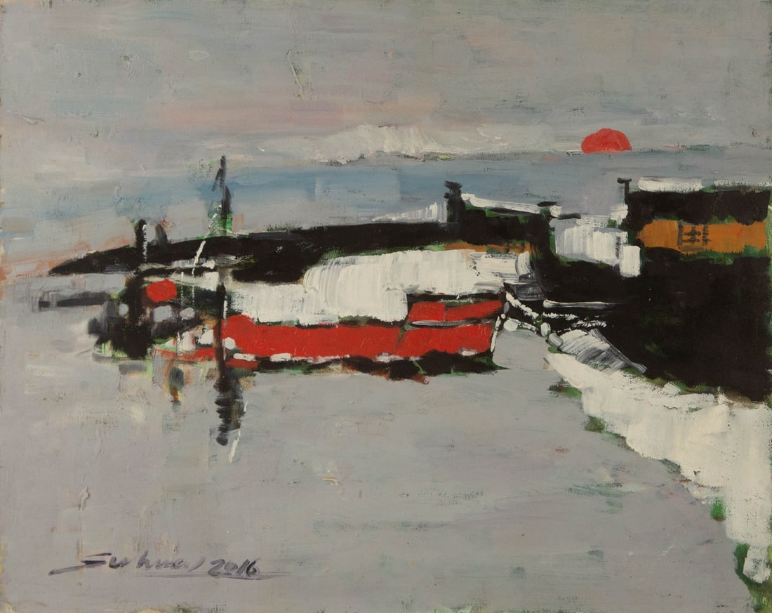 Jingjing Wang Waterscape Original Oil On Canvas "Sunrise" (1 of 10)