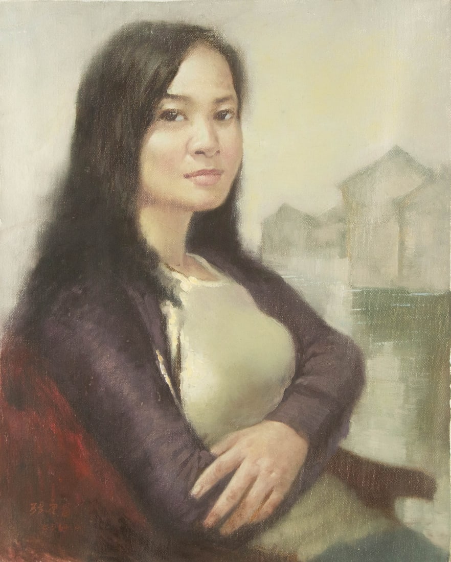 Pingchang Zhang Portrait Original Oil On Canvas "Her" (1 of 12)