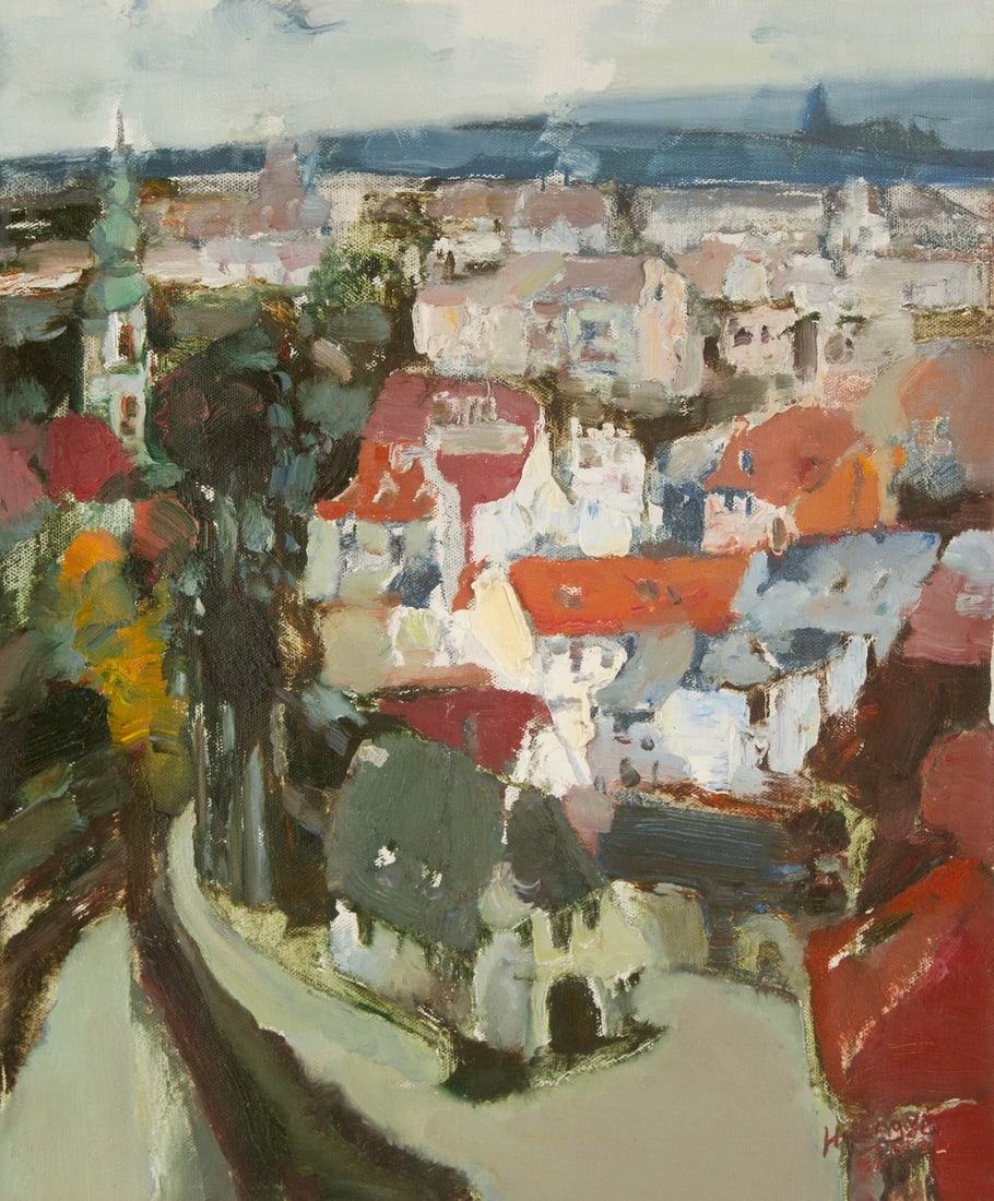 Ye Huang Landscape Original Oil On Canvas "Prague Town " (1 of 10)