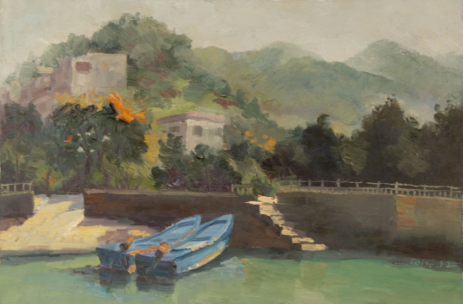 Pingchang Zhang Landscape Original Oil On Canvas "Docked" (1 of 10)