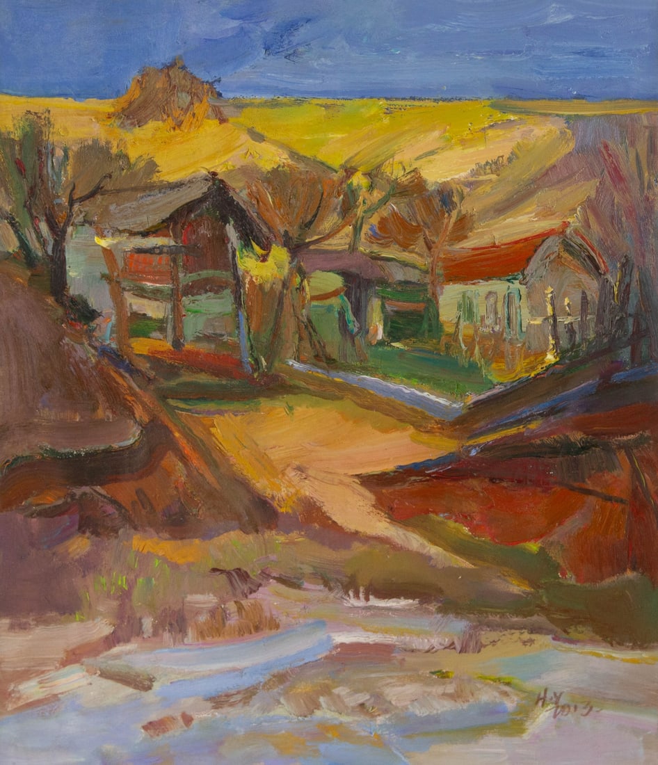 Ye Huang Landscape Original Oil On Canvas "Village Folks " (1 of 10)