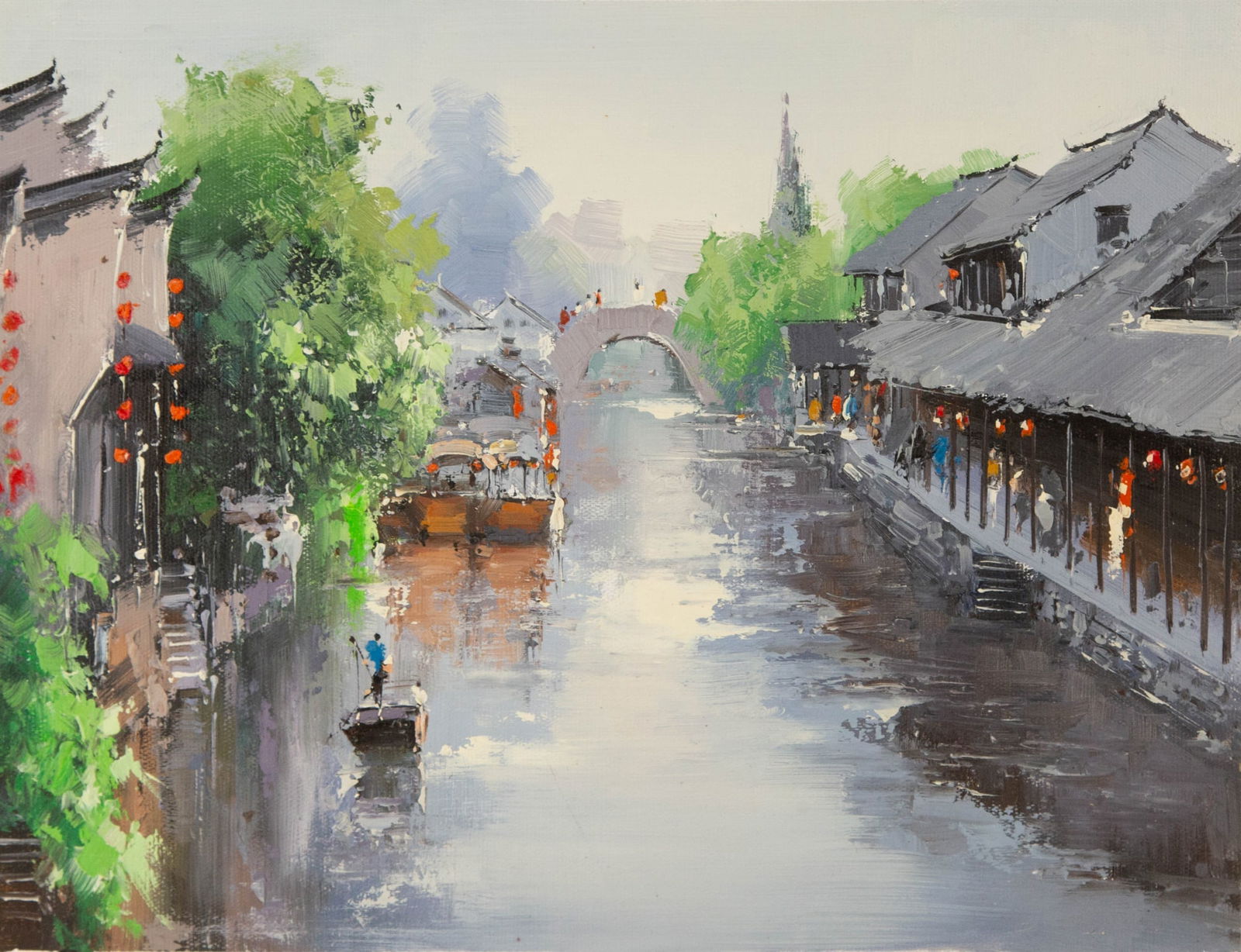 Zhikai Zhou Landscape Original Oil On Canvas "Jiangnan" (1 of 10)