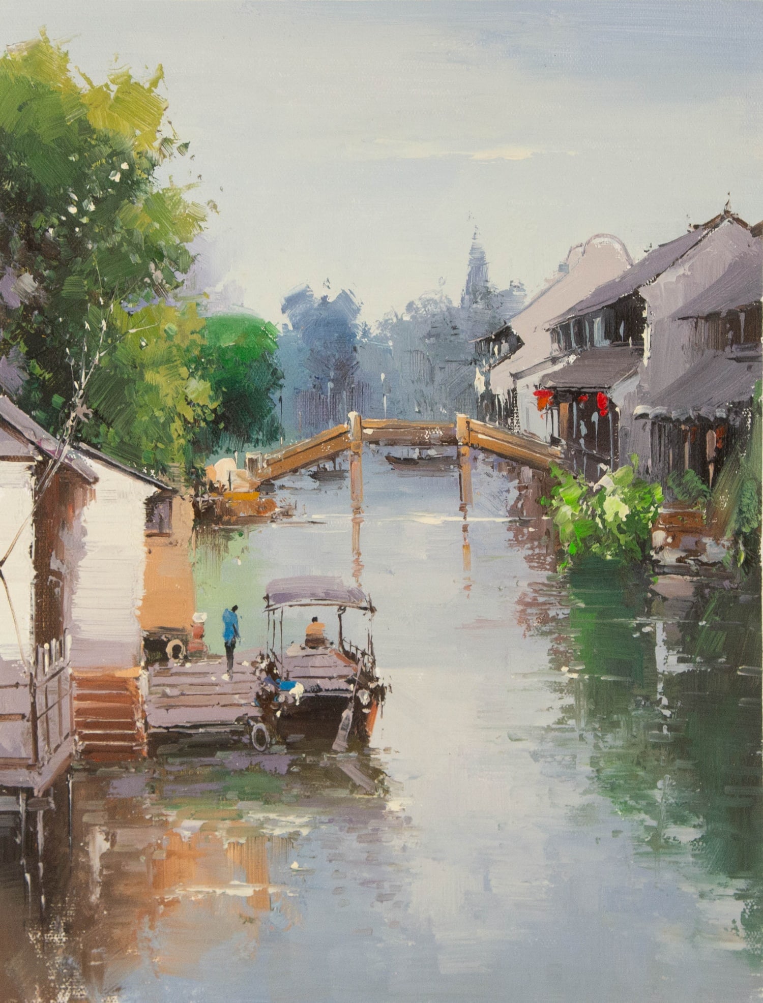 Zhikai Zhou Landscape Original Oil On Canvas "Jiangnan II" (1 of 10)