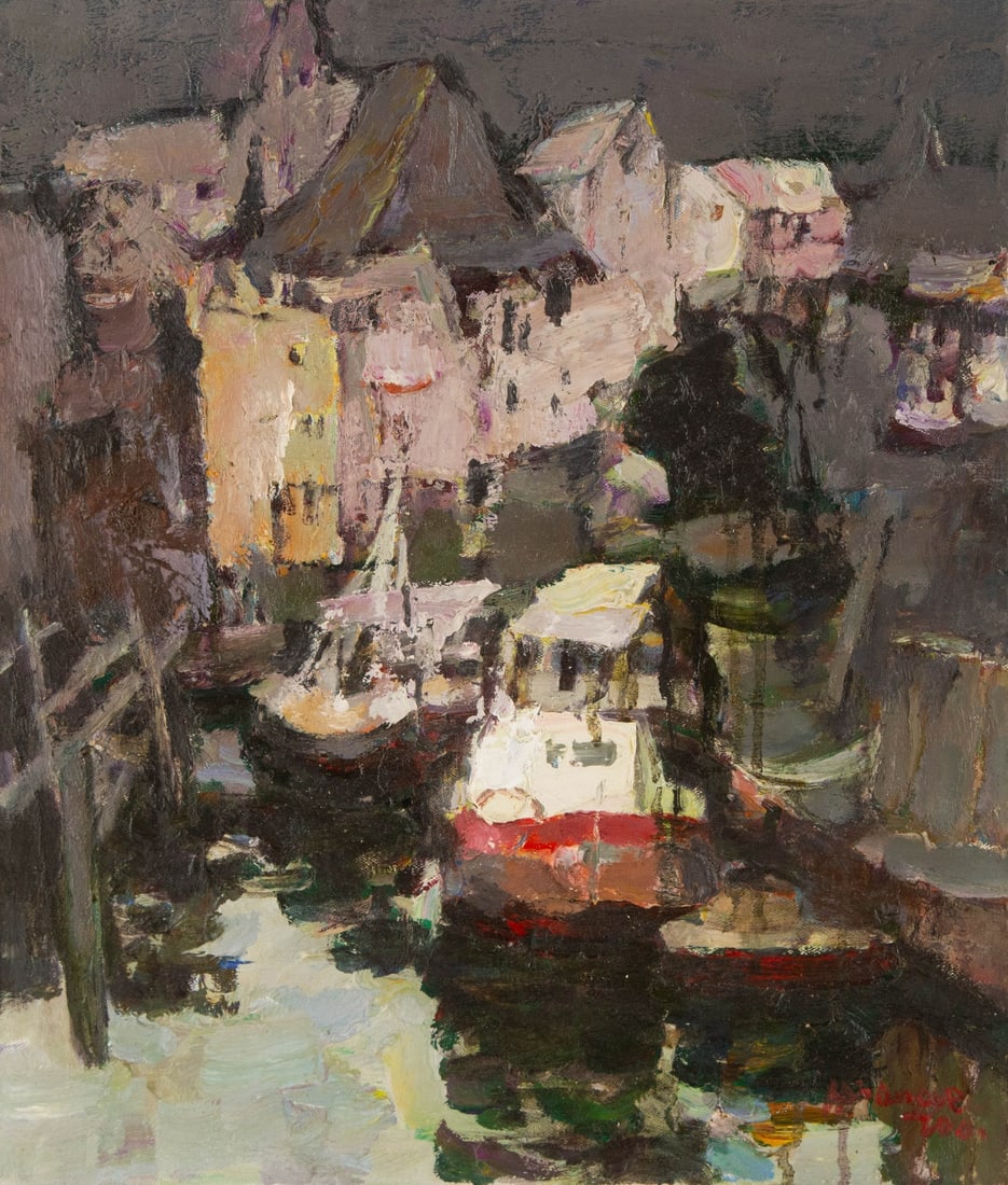 Ye Huang Landscape Original Oil On Canvas "Water Town" (1 of 10)
