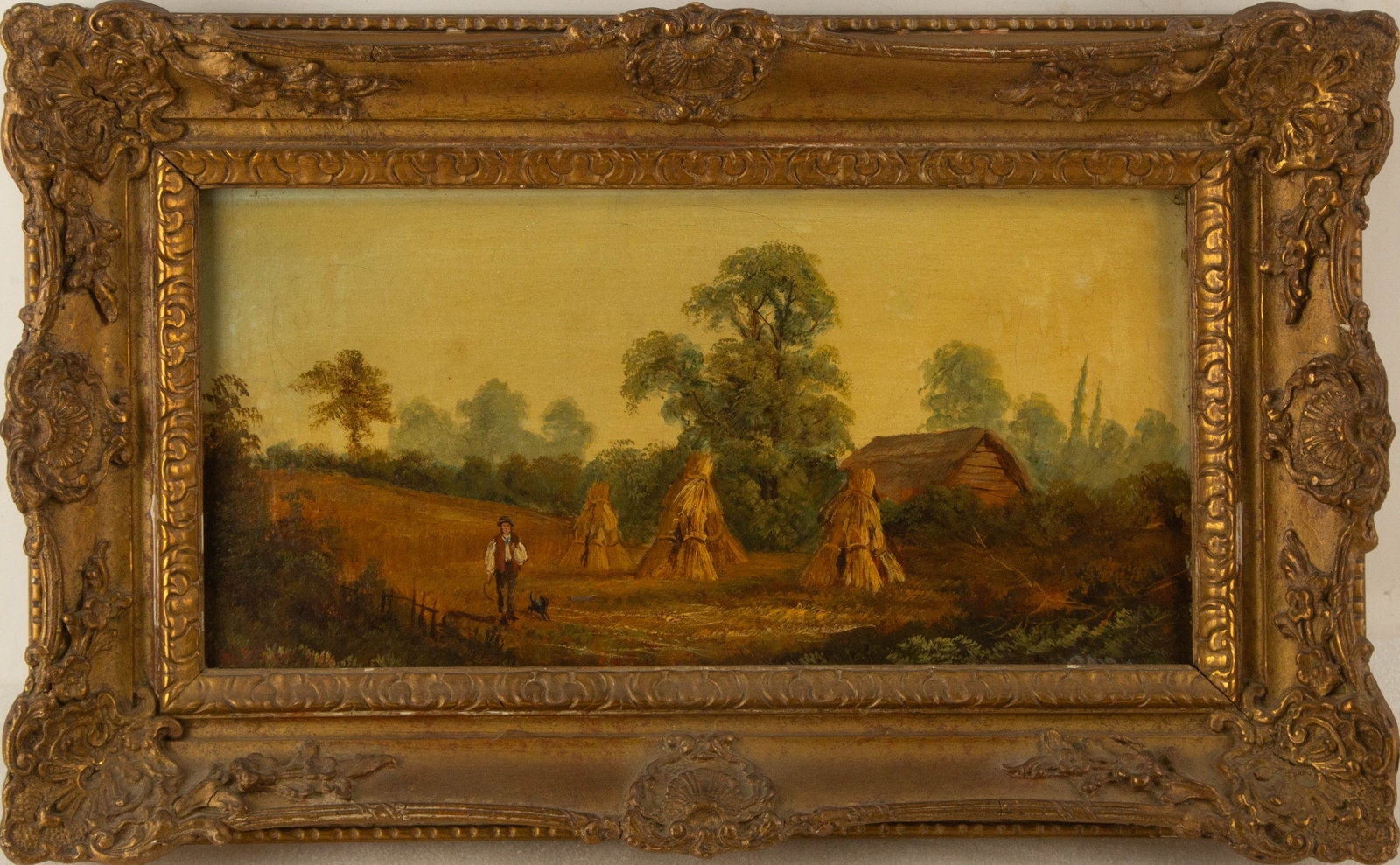 Worthington Whittredge ( American, 1820 - 1910 ) Landscape Oil On Canvas: Medium: Oil On Canvas Style: Landscape Painting Size: 8 x 16 inches Frame Size: 13 x 21 inches Condition: Please note that the surface painting appear to be cracking, please refer to the close shot im