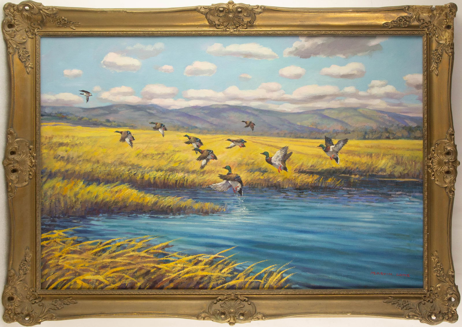 Marvin Cone ( American, 1891 - 1965 ) Landscape Oil On Canvas: Medium: Oil On Canvas Style: Landscape Painting Size: 24 x 36 inches Frame Size: 29 x 41 inches Condition: Signature: Hand-signed Artist: Marvin Cone ( American, 1891 - 1965 ) CO2603092 Bidders need t