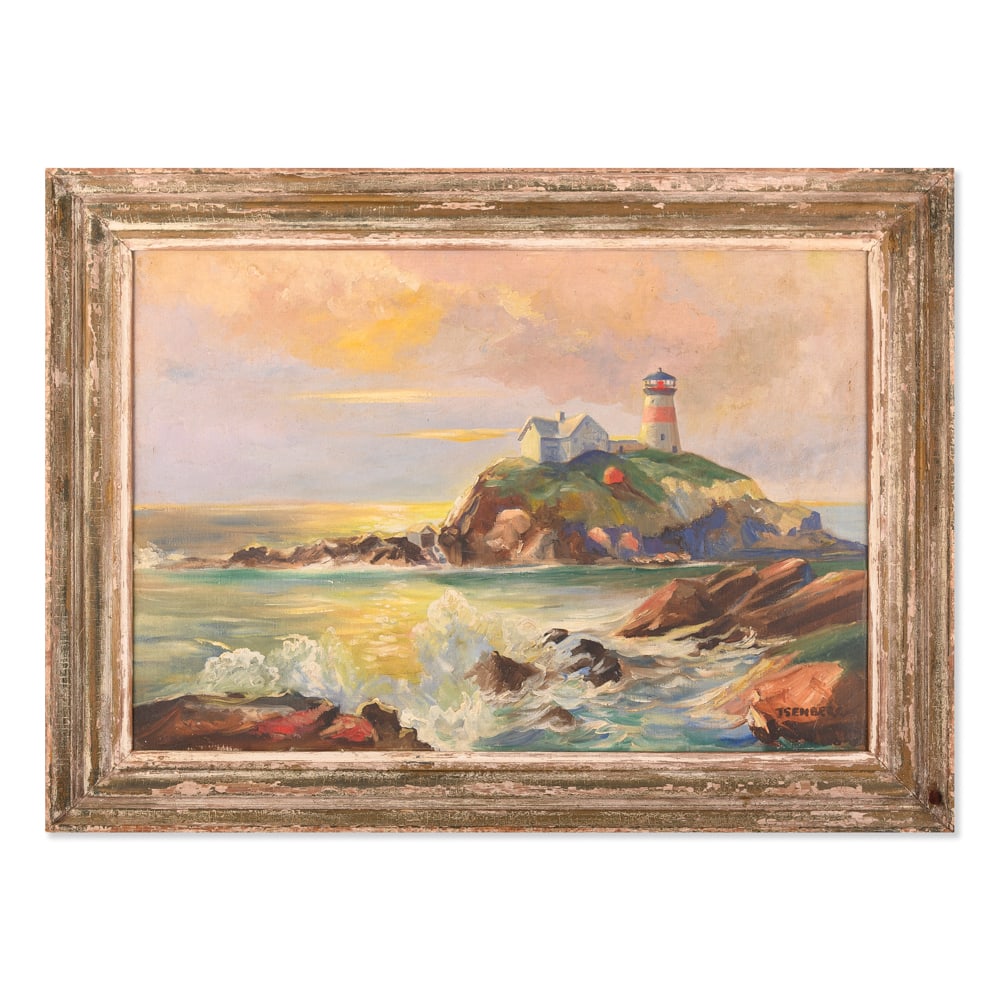 Jan Senbergs (Born 1939) Australia Artist Oil "Island View": Title: Island View Medium: Oil on canvas Style: Modernist Size: 18" x 26" Frame Size: 22" x 30" Age: 1960s Condition: Good, no damage seen good condition for its age. Signature: J. Senberg Jan Senberg
