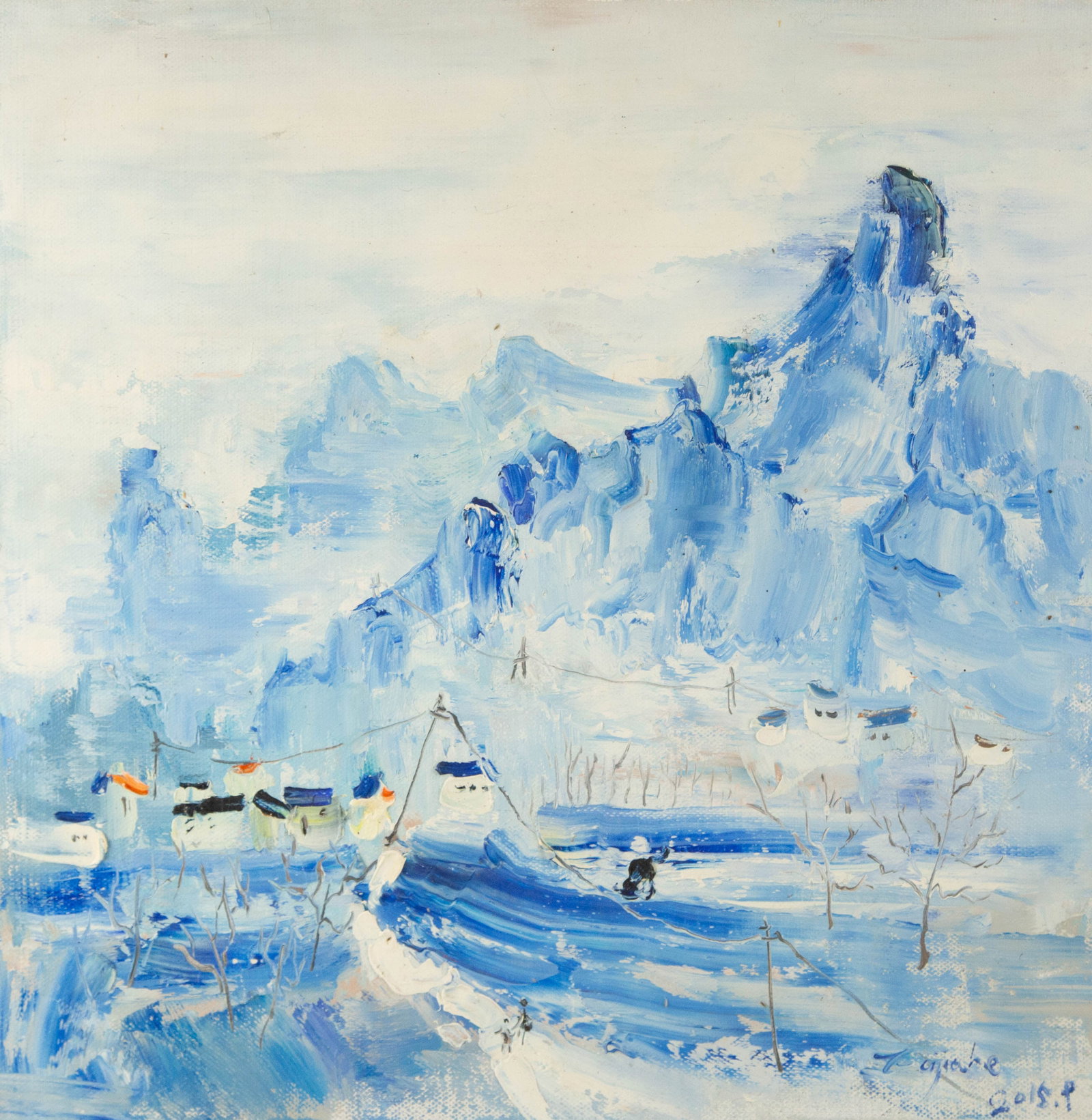 Jiahe Fu Landscape Original Oil On Canvas "Nothingness XI": Title: Nothingness XI Medium: Oil on canvas Size: 19.25 x 19 inches Frame: Framing options available! Condition: The painting appears to be in excellent condition. Note: This painting is unstretched,