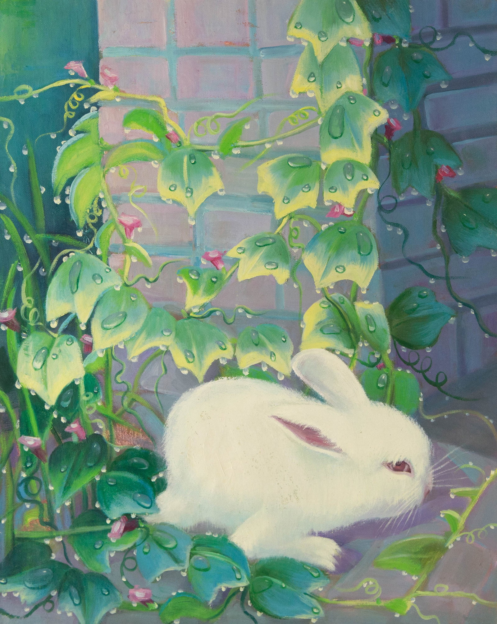 Yahong Teng Animal Original Acrylic On Canvas "Lost Rabbit": Title: Lost Rabbit Medium: Oil on canvas Size: 19.25 x 15.5 inches Frame: Framing options available! Condition: The painting appears to be in excellent condition. Note: This painting is unstretched, s