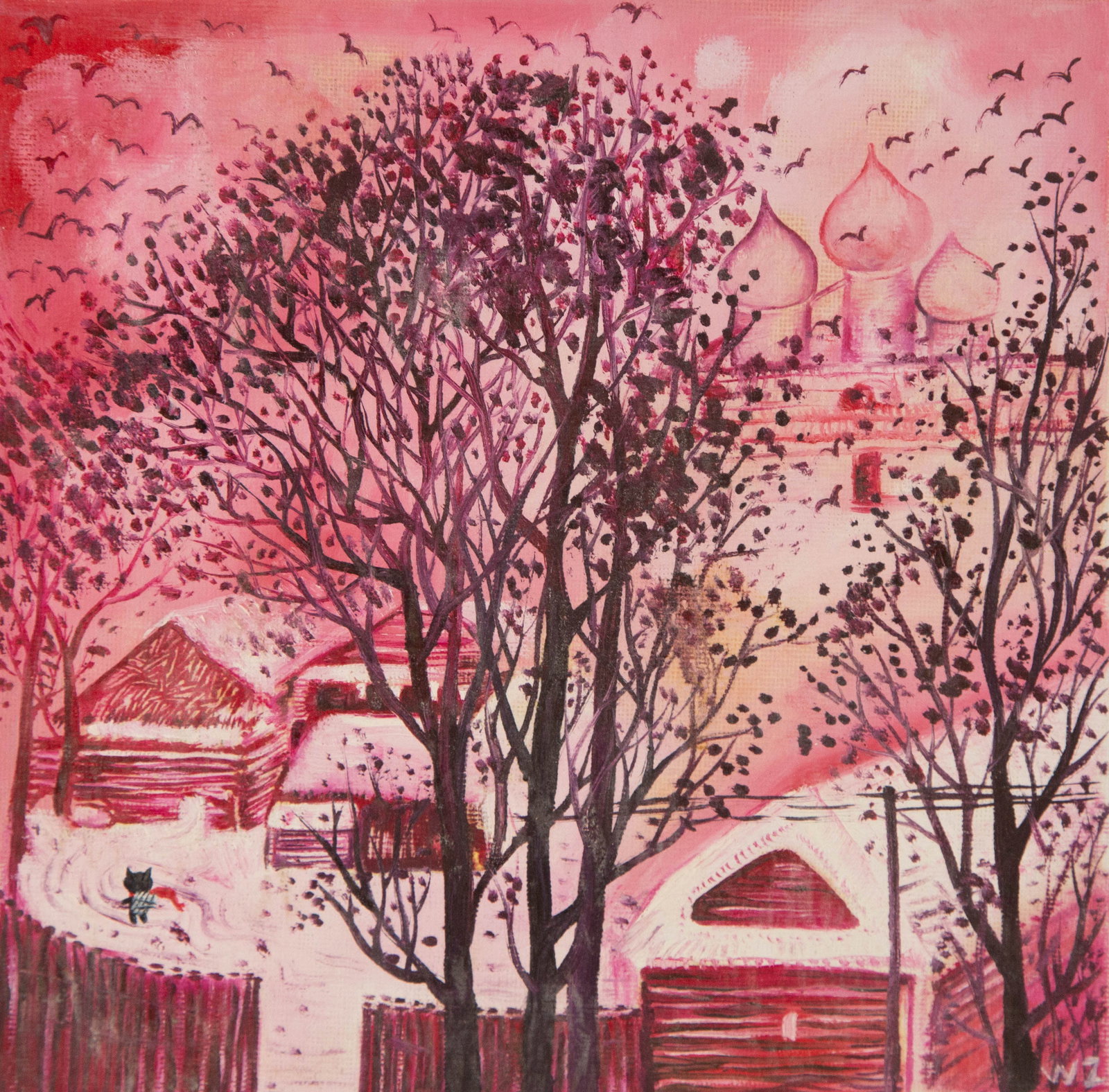 Zhao Wang Landscape Original Acrylic On Canvas "Travel Together V": Title: Travel Together V Medium: Oil on canvas Size: 7.5 x 7.5 inches Frame: Framing options available! Condition: The painting appears to be in excellent condition. Note: This painting is unstretched