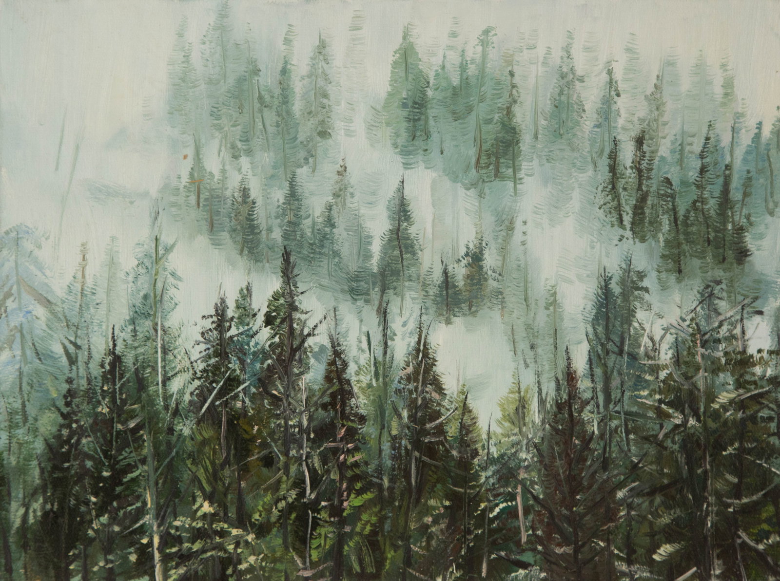 Tao Yu Landscape Original Oil On Canvas "The Snow Pine at Dusk": Title: The Snow Pine at Dusk Medium: Oil on canvas Size: 11.75 x 15.5 inches Frame: Framing options available! Condition: The painting appears to be in excellent condition. Note: This painting is unst