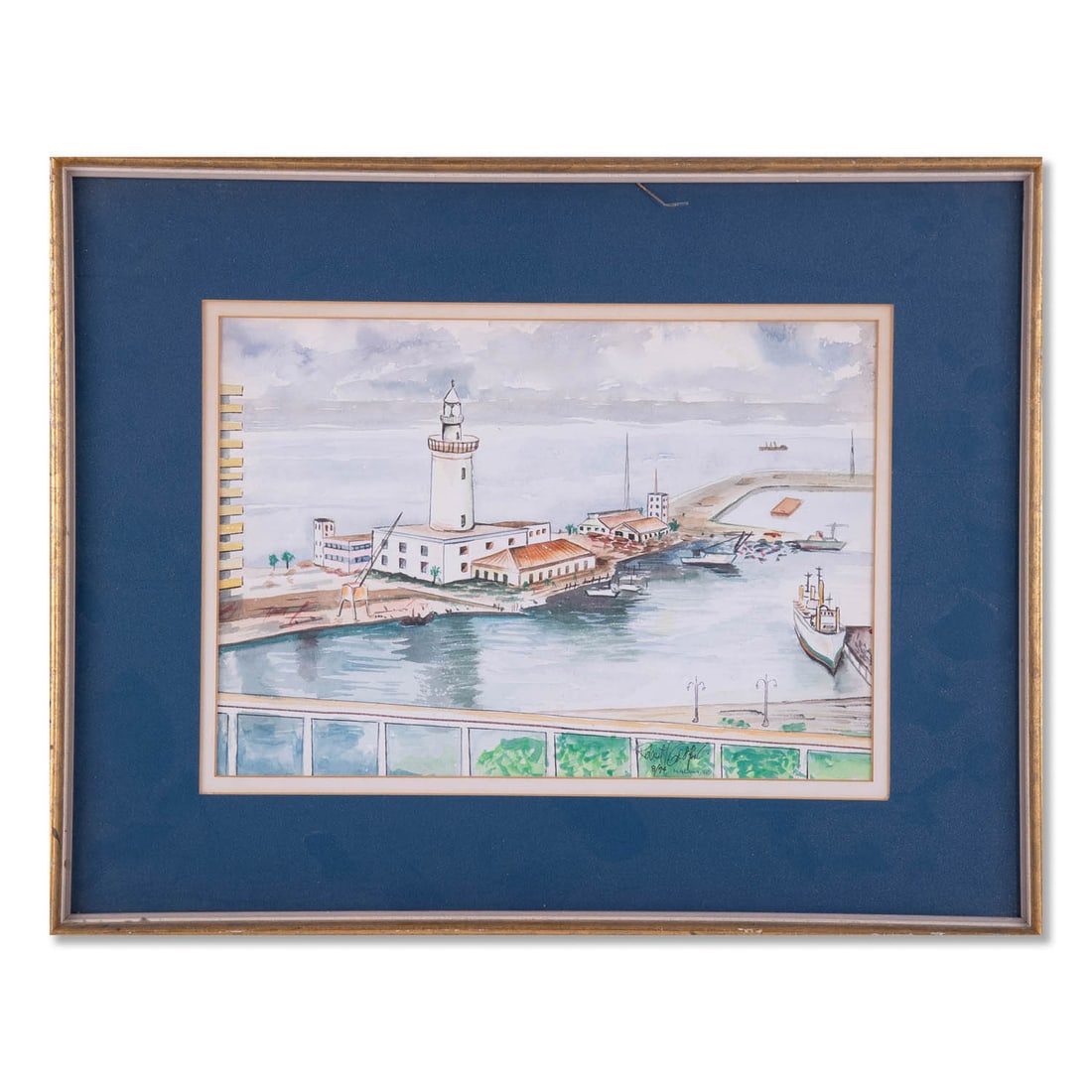 Vintage 1978 Dated Original Watercolor "Coast Scene": Title: Coast Scene Medium: Watercolor on paper Style: Modernist Size: 9" x 12 1/2" Frame Size: 15" x 18 1/2" Age: 1978 dated Condition: Good overall condition for its age, Signature: lower right/Rober