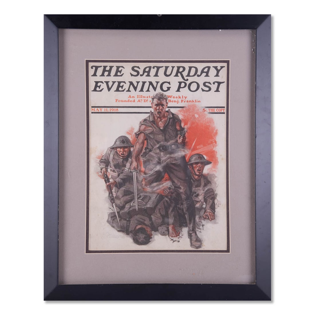 The Saturday Evening Post Magazine Cover: Title: The Saturday Evening Post Medium: Magazine cover Style: Historical Size: 13" x 9 1/2" Frame Size: 20" x 16 1/2" Age: May 11, 1918 Condition: Good overall condition for its age, Signature: None