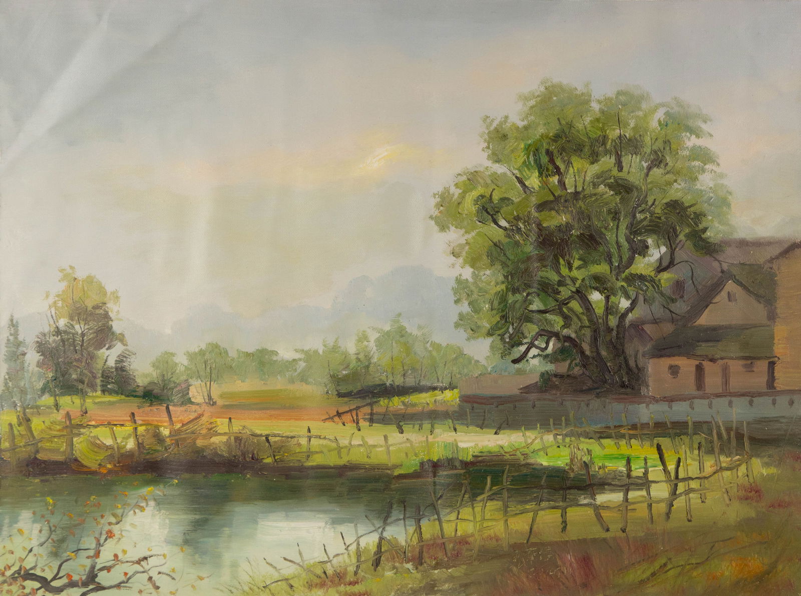 Pingchang Zhang Landscape Original Oil On Canvas "Country Side Series II": Title: Country Side Series II Medium: Oil on canvas Size: 23.5 x 31 inches Frame: Framing options available! Condition: The painting appears to be in excellent condition. Note: This painting is unstre
