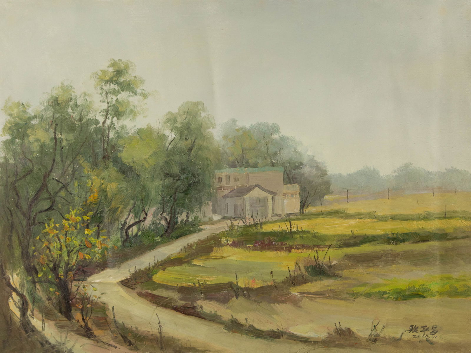 Pingchang Zhang Landscape Original Oil On Canvas "Country Side Series III": Title: Country Side Series III Medium: Oil on canvas Size: 23.25 x 31.25 inches Frame: Framing options available! Condition: The painting appears to be in excellent condition. Note: This painting is u
