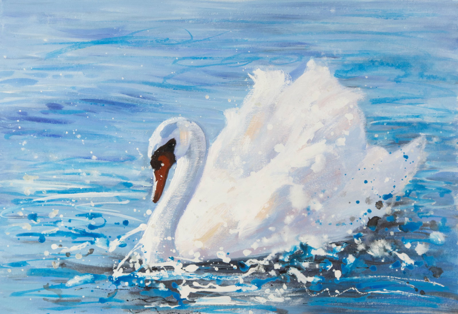 Tao Wang Animal Original Acrylic On Canvas "White Swan": Title: White Swan Medium: Oil on canvas Size: 19 x 27 inches Frame: Framing options available! Condition: The painting appears to be in excellent condition. Note: This painting is unstretched, shipped