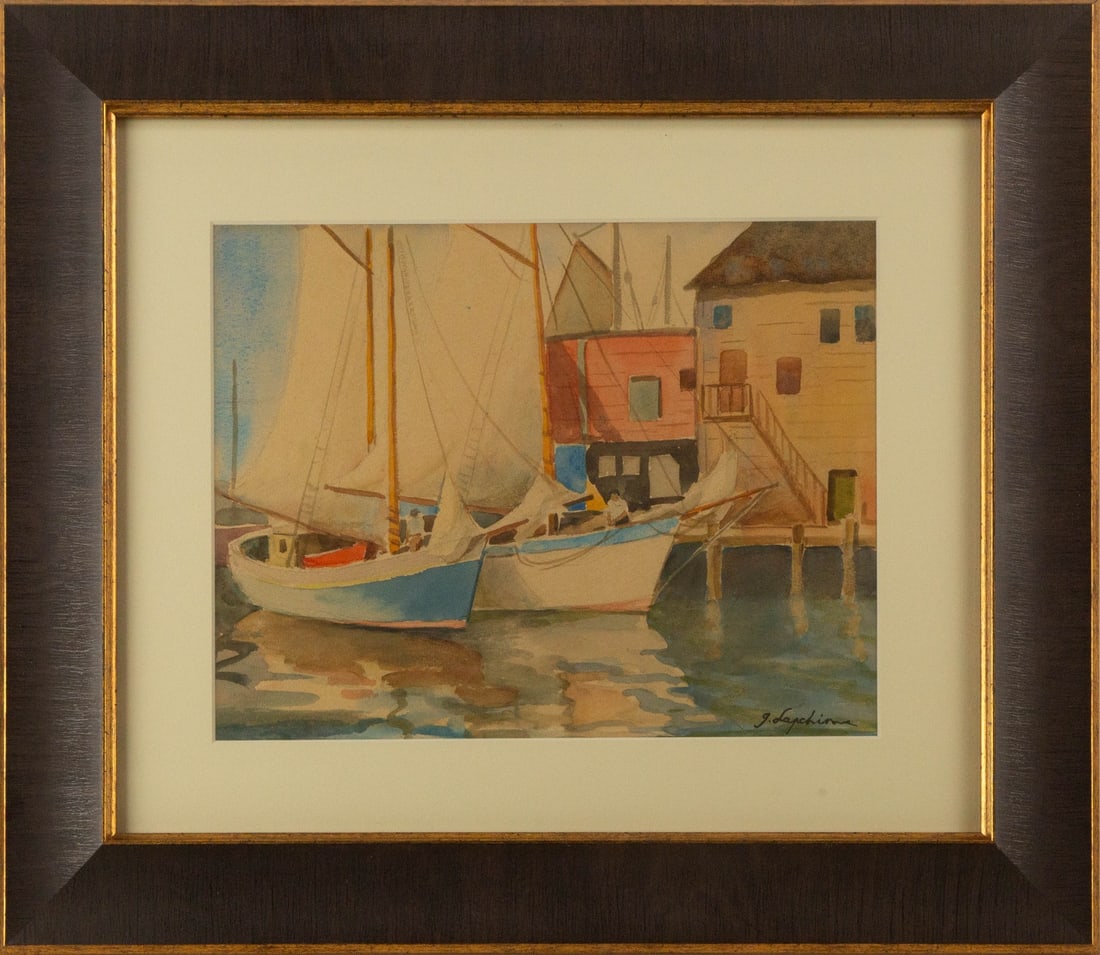 Georgij Aleksandrovic Lapchine ( Russian, 1885 -1950 ) "" Landscape Watercolor: Title: Medium: Watercolor Painting Size: 9 x 12 inches Frame Size: 17 x 19.5 inches Condition: This artwork is in good condition for its age. Signature: Signed Artist: Georgij Aleksandrovic Lapchine (