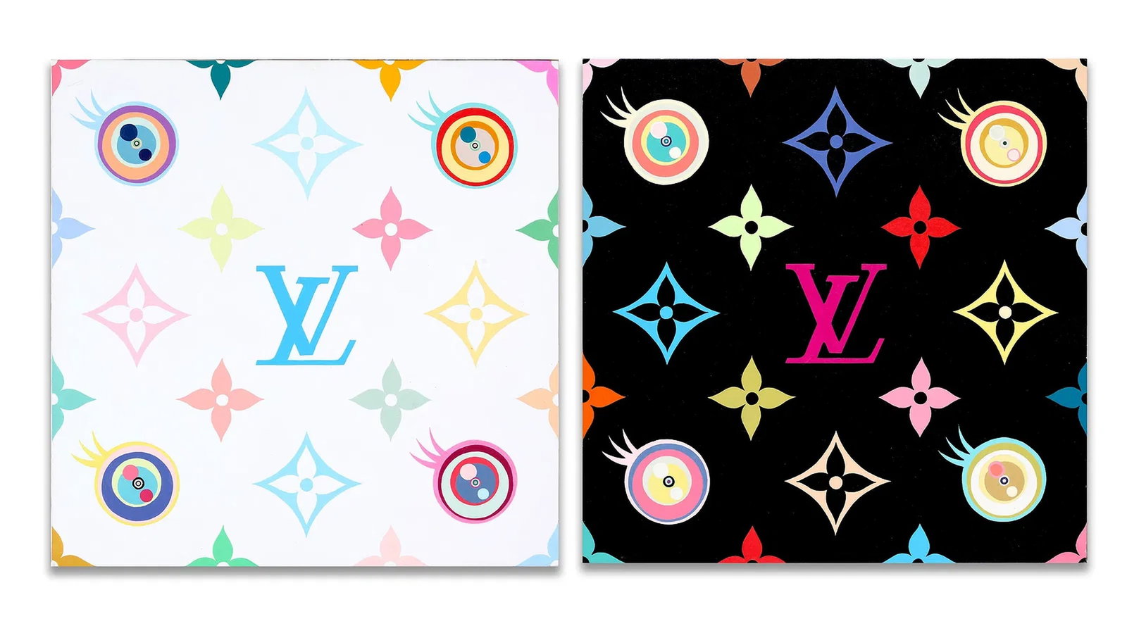 Manner of Takashi Murakami (Japanese, b. 1962) "Eye Love Superflat" Neo-Pop Acrylic On Canvas (1 of 3)
