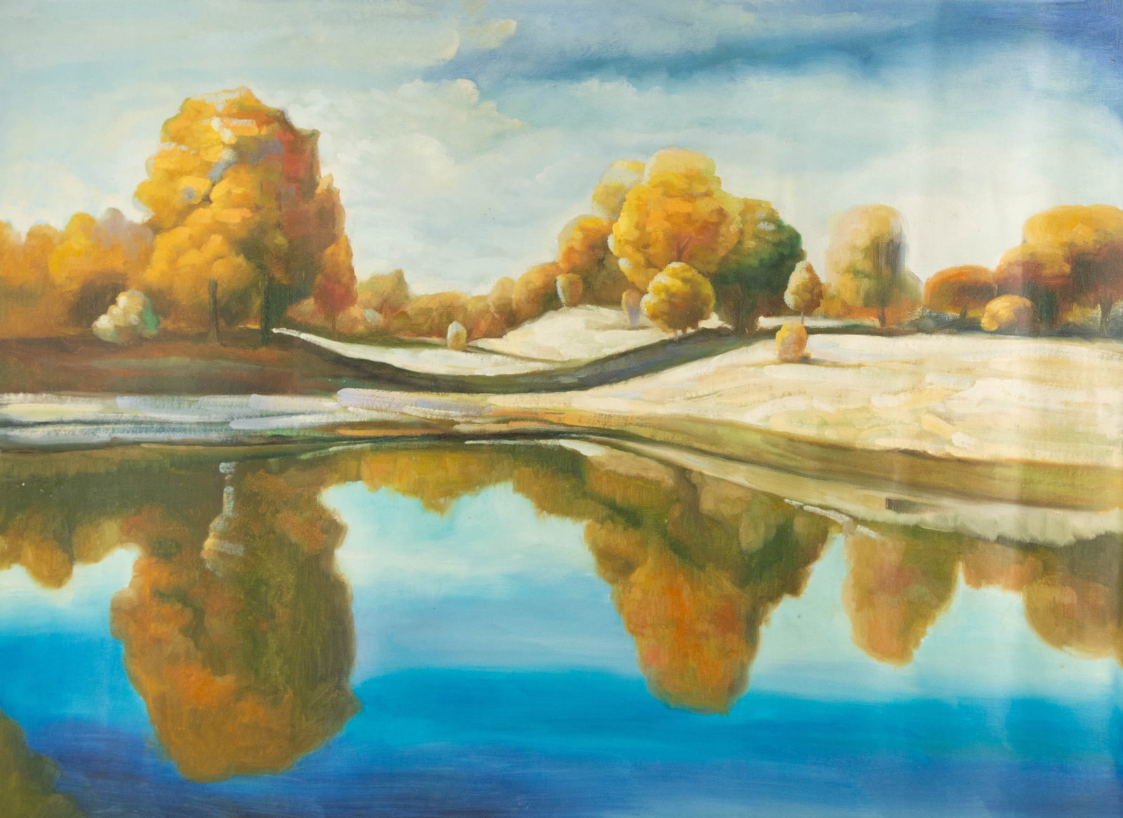 Tiehong Xiong Landscape Original Oil On Canvas "Scenery III": Title: Scenery III Medium: Oil on canvas Size: 34.5 x 46.5 inches Frame: Framing options available! Condition: The painting appears to be in excellent condition. Note: This painting is unstretched, sh