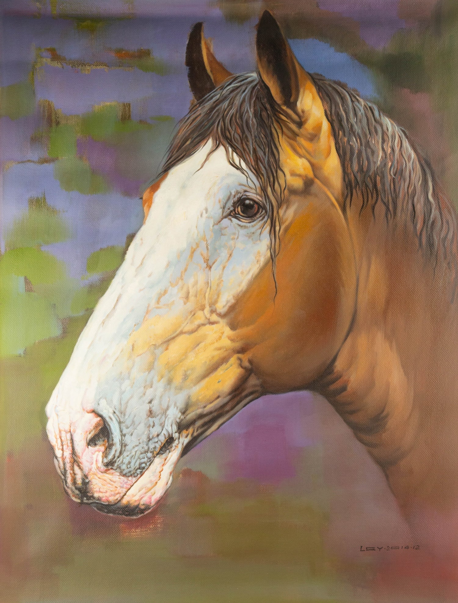 Qingyuan Liang Animal Original Oil On Canvas "Horse Series III": Title: Horse Series III Medium: Oil on canvas Size: 46.5 x 35.5 inches Frame: Framing options available! Condition: The painting appears to be in excellent condition. Note: This painting is unstretche