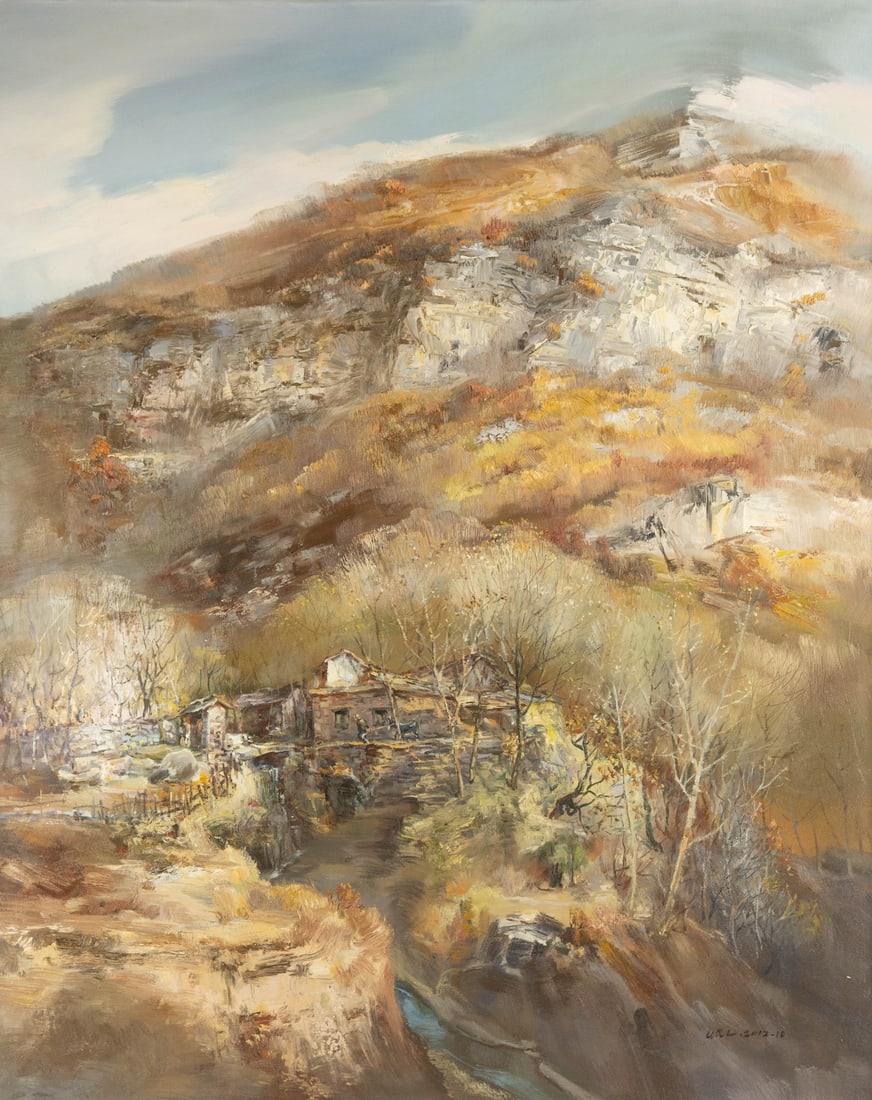 Qingliang Wang Landscape Original Oil On Canvas "Chaoyang Village No. 7" (1 of 13)