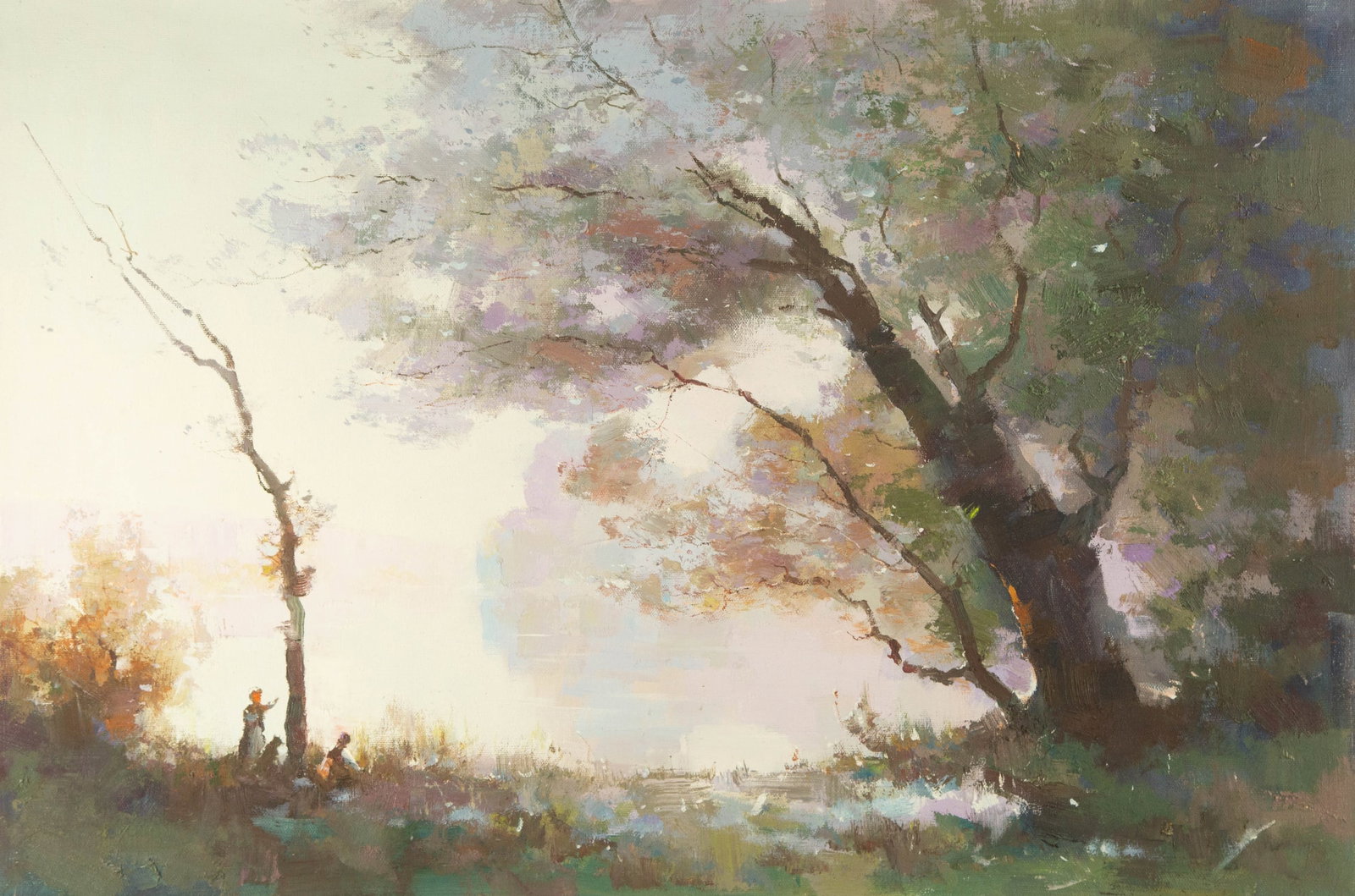 Jinqiao Chen Landscape Original Oil On Canvas "Impression II": Title: Impression II Medium: Oil on canvas Size: 24.25 x 36.25 inches Frame: Framing options available! Condition: The painting appears to be in excellent condition. Note: This painting is unstretched