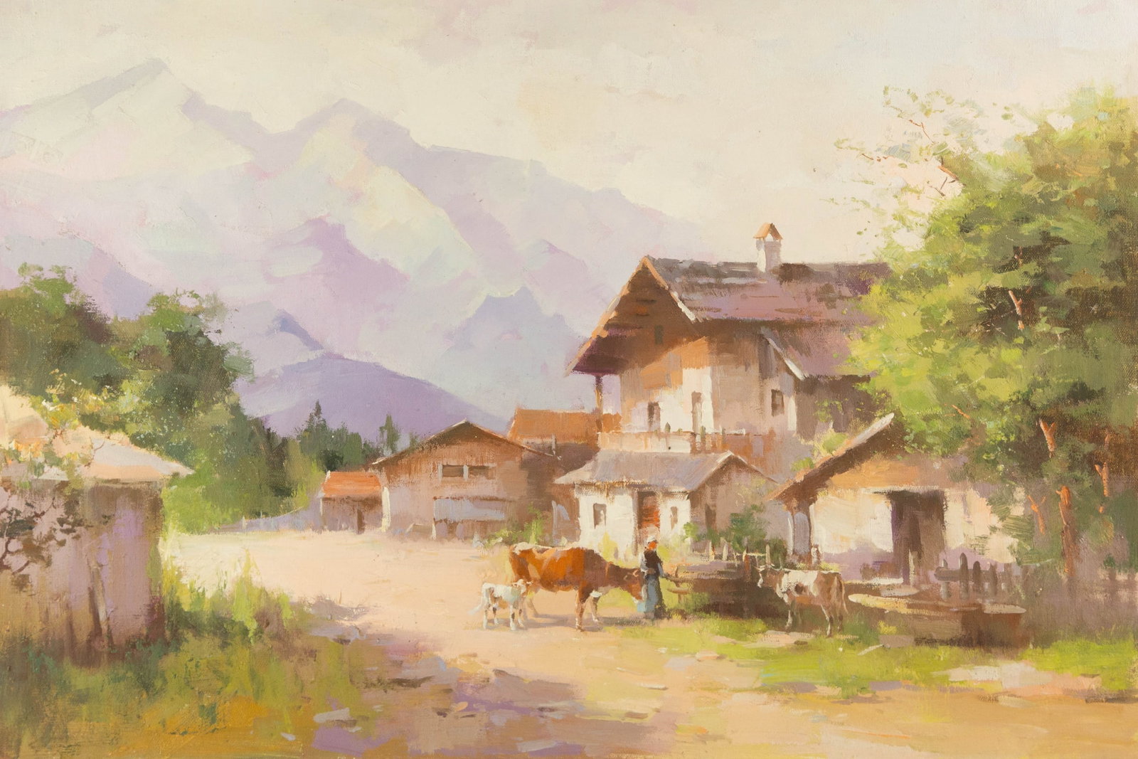 Jinqiao Chen Landscape Original Oil On Canvas "Impression V": Title: Impression V Medium: Oil on canvas Size: 24.5 x 36.5 inches Frame: Framing options available! Condition: The painting appears to be in excellent condition. Note: This painting is unstretched, s