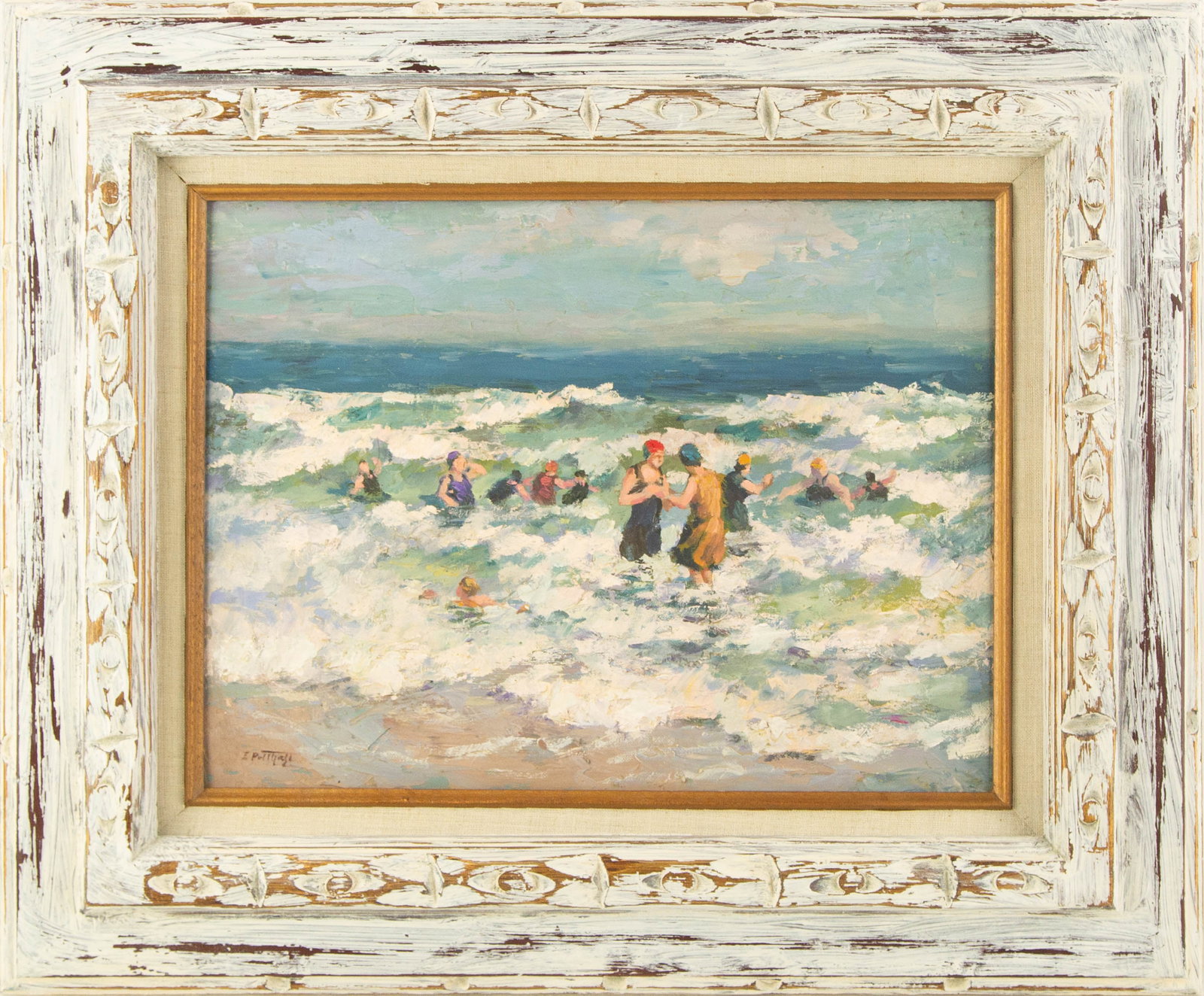 Attributed to Edward Henry Potthast ( American, 1857-1927 ) Landscape Oil On Canvas: Medium: Oil On Canvas Style: Landscape Painting Size: 12 x 16 inches Frame Size: 19.5 x 23.5 inches Condition: This artwork is in great condition for its age. Signature: Hand-signed Artist: Attributed