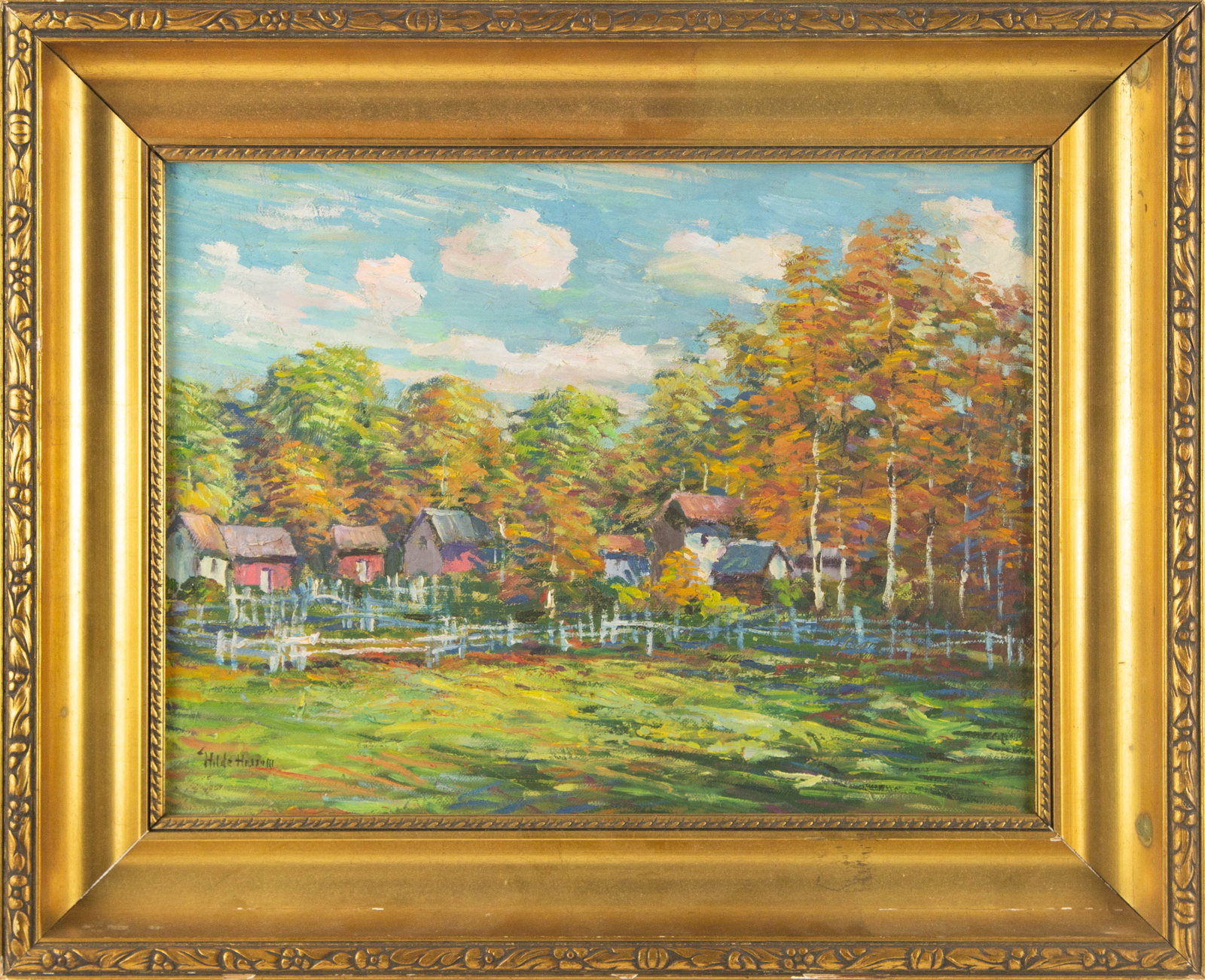 Frederick Childe Hassam (1859 1935) Landscape Oil On Canvas: Medium: Oil On Canvas Style: Landscape Painting Size: 12 x 16 inches Frame Size: 16.75 x 20.75 inches Condition: This artwork is in great condition for its age. Signature: Hand-signed Artist: Frederic