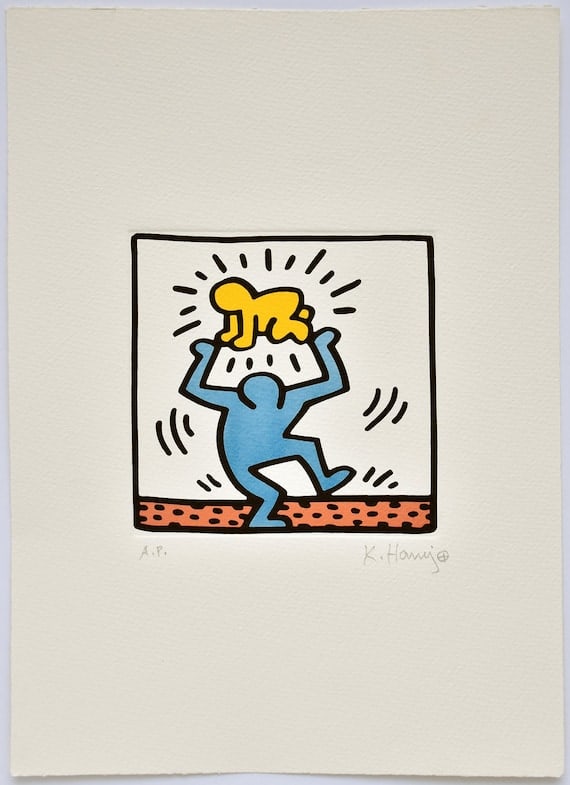 Keith Haring ( American, 1958 - 1990 ) Large Pop Art Keith Haring Etching On Arches Fine Art Paper (1 of 4)
