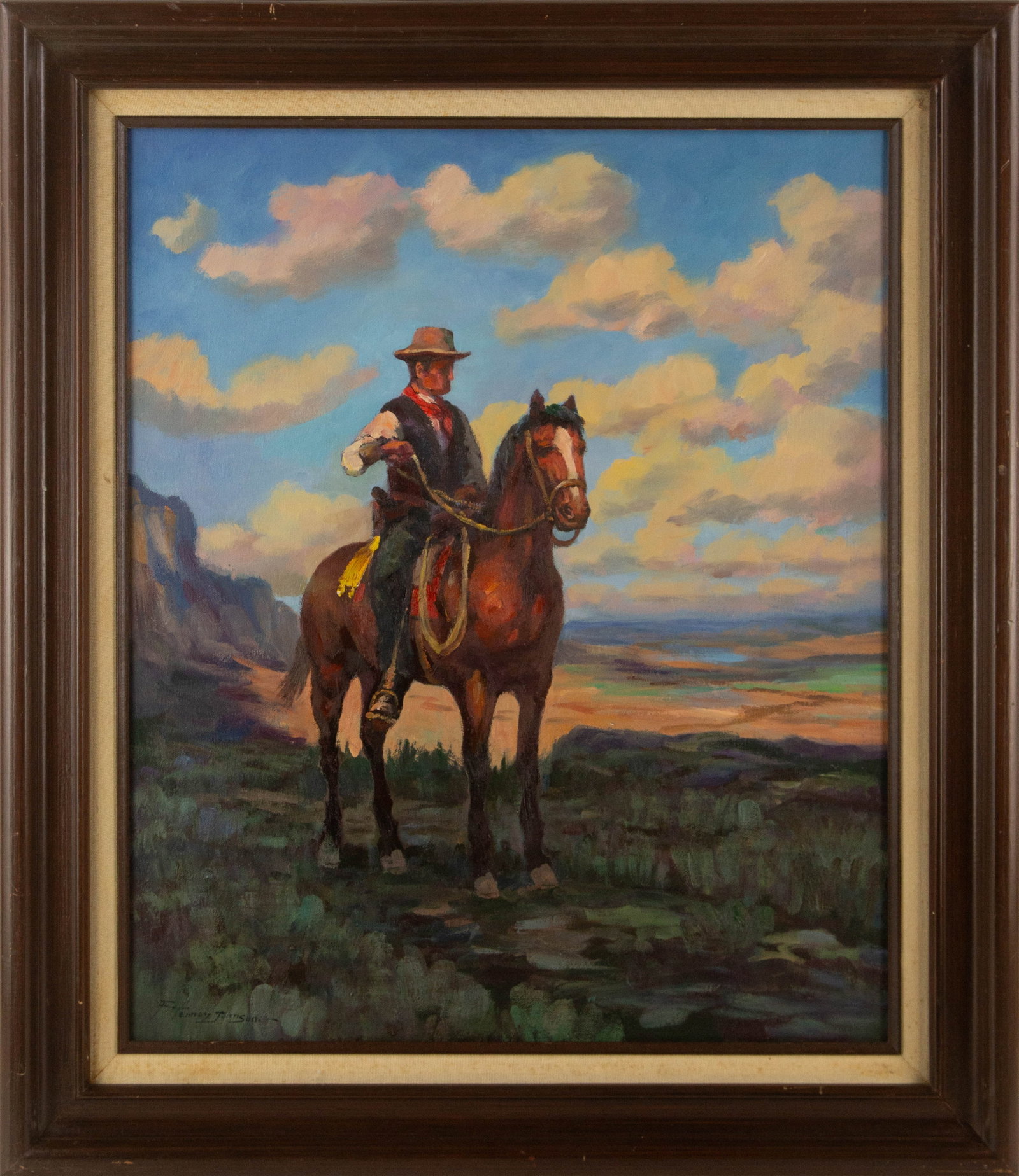 Frank Tenney Johnson ( American, 1874 - 1939 ) Portrait Oil On Canvas: Medium: Oil On Canvas Style: Portrait Painting Size: 24 x 20 inches Frame Size: 30 x 26 inches Condition: This artwork is in great condition for its age. Signature: Hand-signed Artist: Frank Tenney Jo