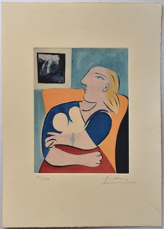 Pablo Picasso ( Spanish, 1881 -1973 ) Modernist Figurative Art Etching on Arches paper: Medium: Etching on Arches paper Style: Modernist Figurative Art Painting Size: 11.8 x 8.3 inches Frame Size: x inches Condition: This artwork is in great condition for its age. Please note: the number