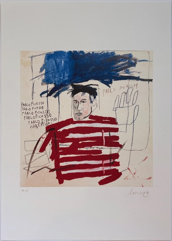 Jean Michel Basquiat Contemporary Art Lithograph Limited Edition: Medium: Lithograph Style: Contemporary Art Painting Size: 11.7 x 8.3 inches Frame Size: x inches Condition: This artwork is in great condition for its age. Signature: Hand-signed Artist: Jean Michel B