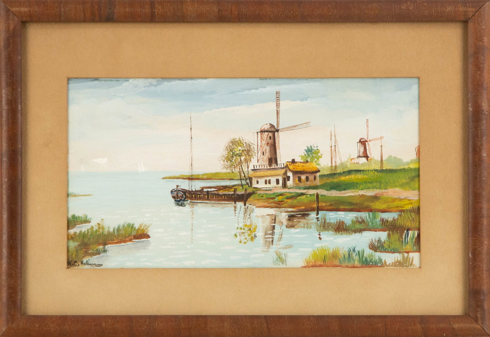 W.C.Hollunmy Landscape Gouache "Watersdie Windmill" (1 of 11)