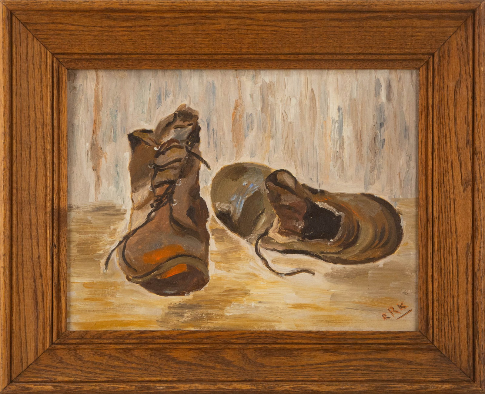 R R K Still Life Oil On Board "Old Boots" (1 of 11)