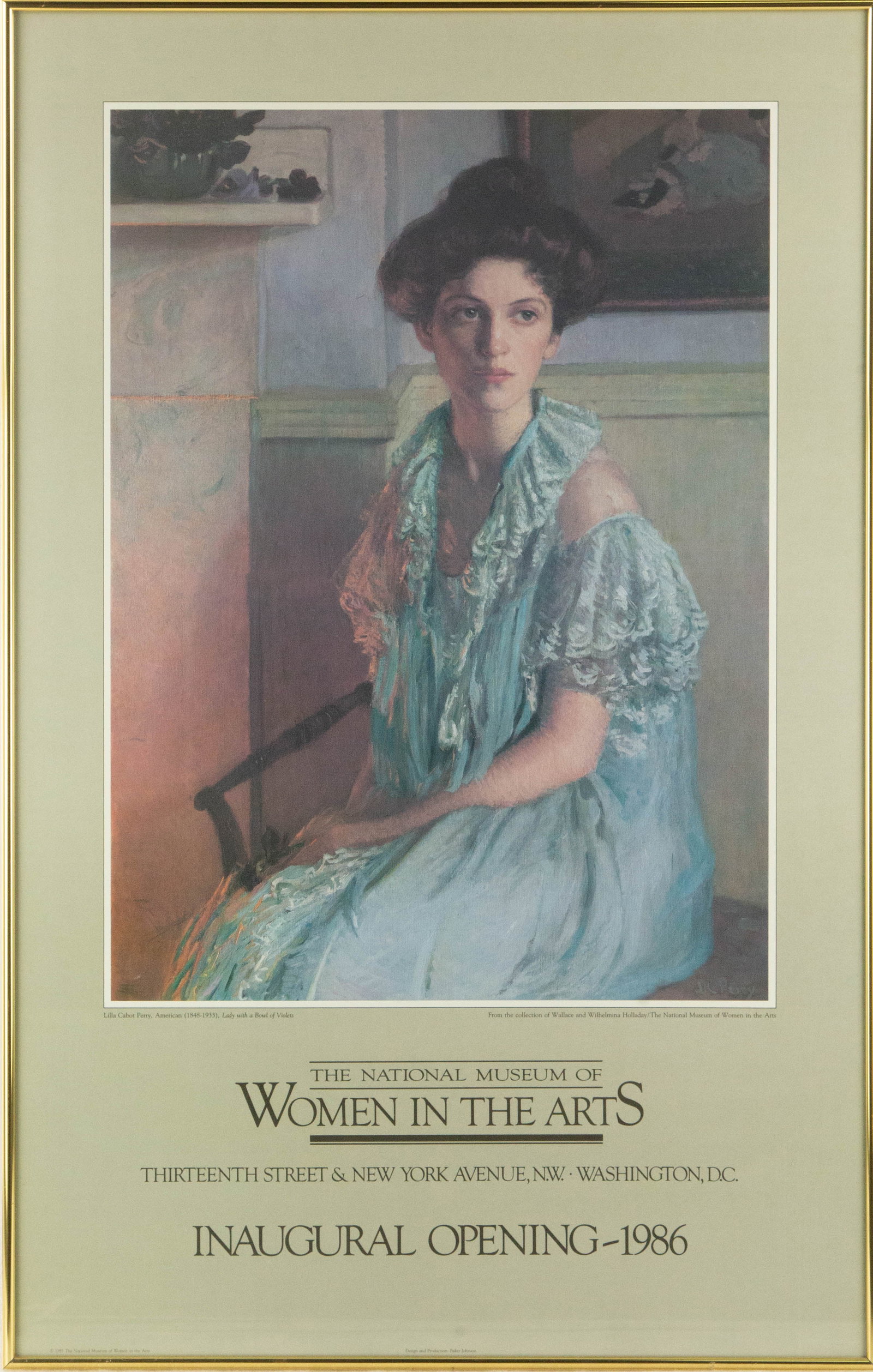 Lilla Cabot Perry ( American, 1848 - 1933 ) Portrait Poster "Lady With a Bowl of Violets": Title: Lady With a Bowl of Violets Medium: Poster Painting Size: 33.75" x 21.25" Frame Size: 34.5" x 22" Condition: This artwork is in good overall condition for its age. Signature: No Signature Artis