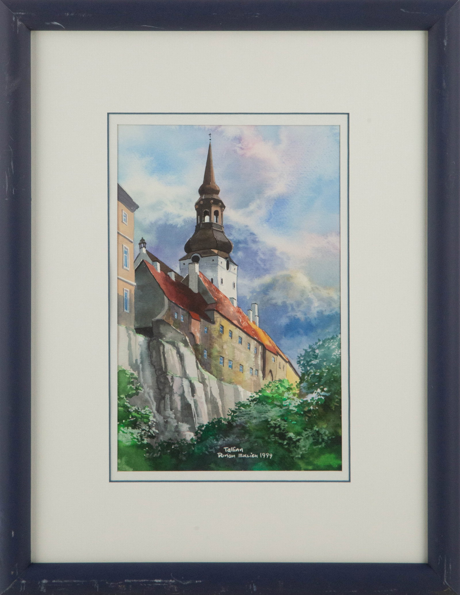 Dorian Erlich Landscape Gouache "Tallinn ( 1999 )": Title: Tallinn ( 1999 ) Medium: Gouache Painting Size: 10" x 6.5" Frame Size: 17.5" x 13.5" Condition: This artwork is in good overall condition for its age. Signature: Signed Artist: Dorian Erlich