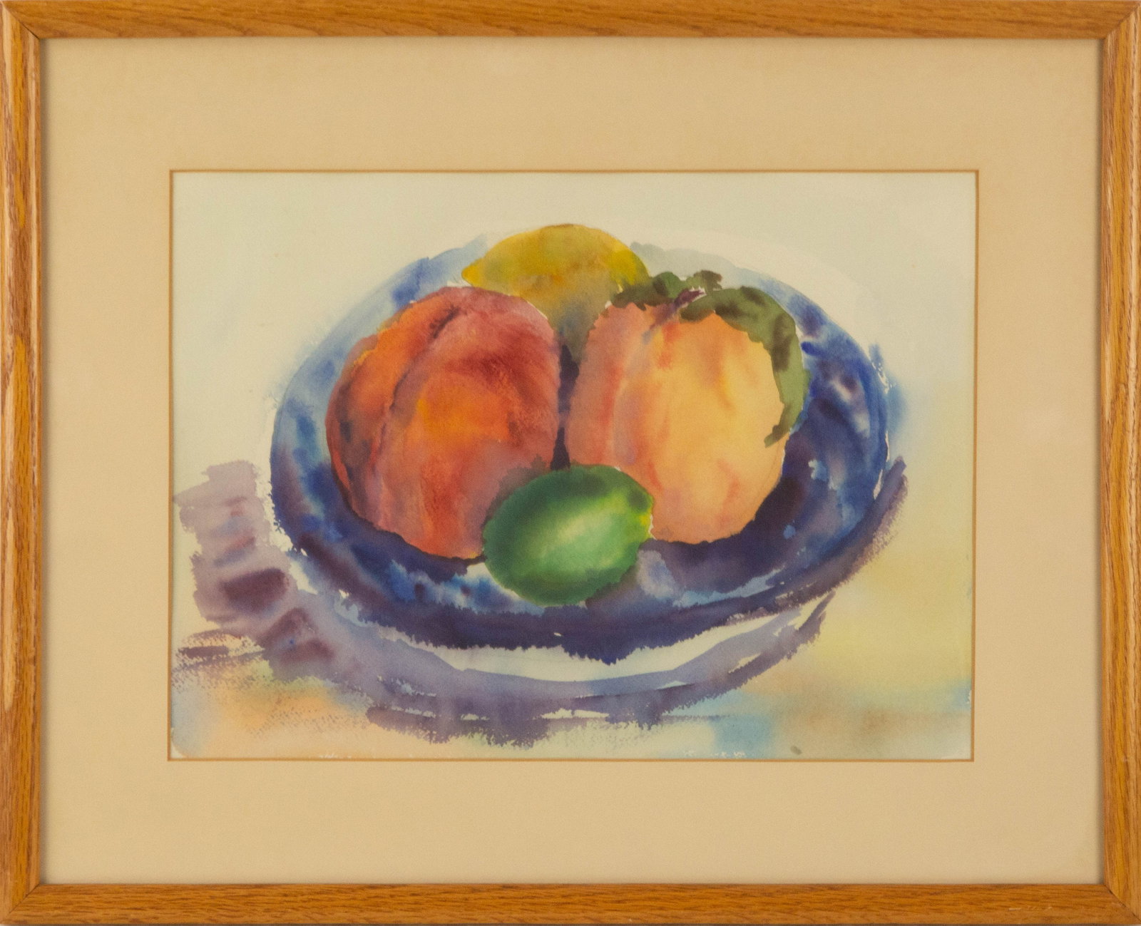 Still Life Watercolor "Fruits Plate": Title: Fruits Plate Medium: Watercolor Painting Size: 11" x 14.75" Frame Size: 17" x 21" Condition: This artwork is in good overall condition for its age. Signature: No Signature Artist: N/A Bidders n