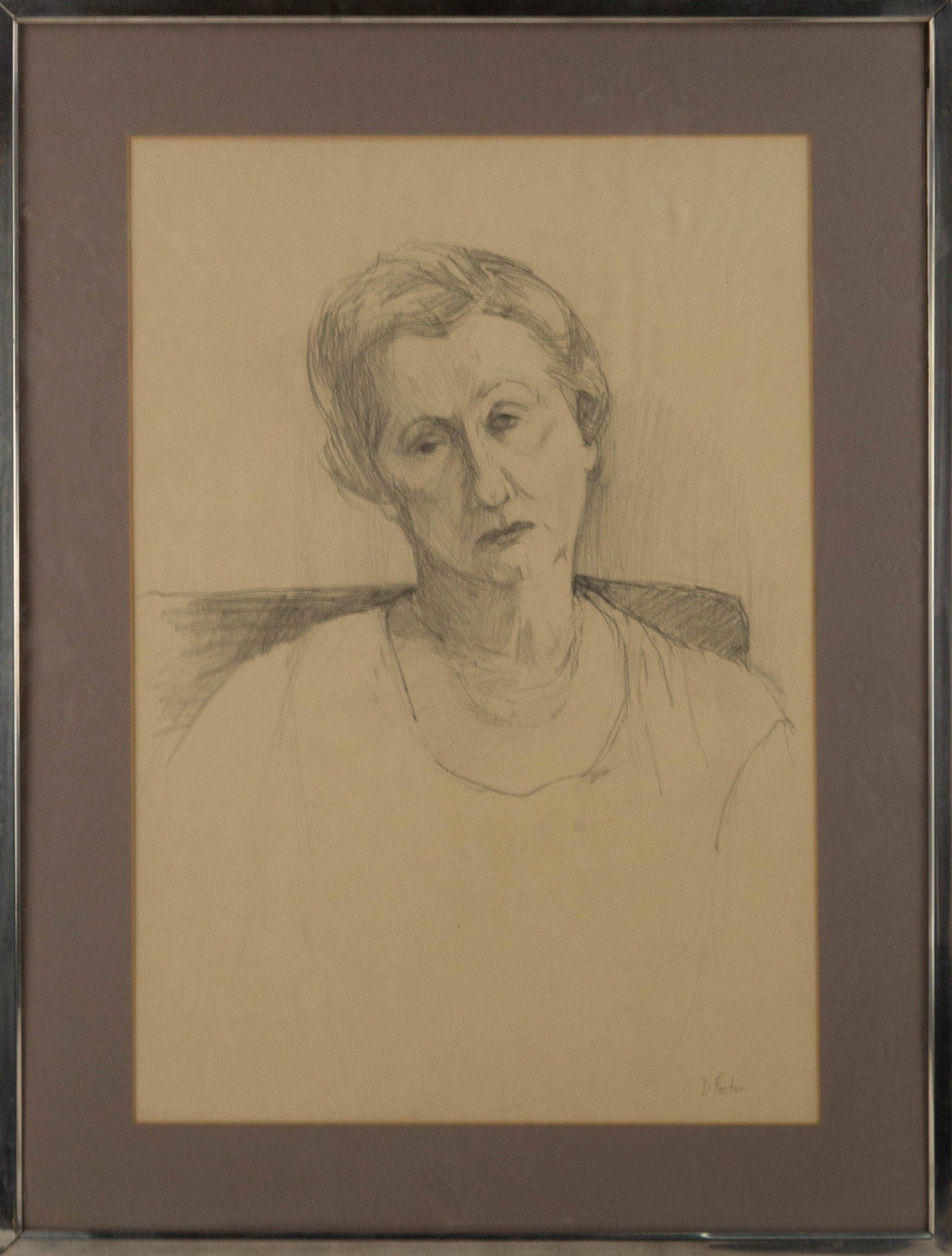 Diane Factor Portrait Graphite "After Math": Title: After Math Medium: Graphite Painting Size: 19.25" x 13.255" Frame Size: 25" x 19" Condition: This artwork is in good overall condition for its age. Signature: Hand-signed Artist: Diane Factor B