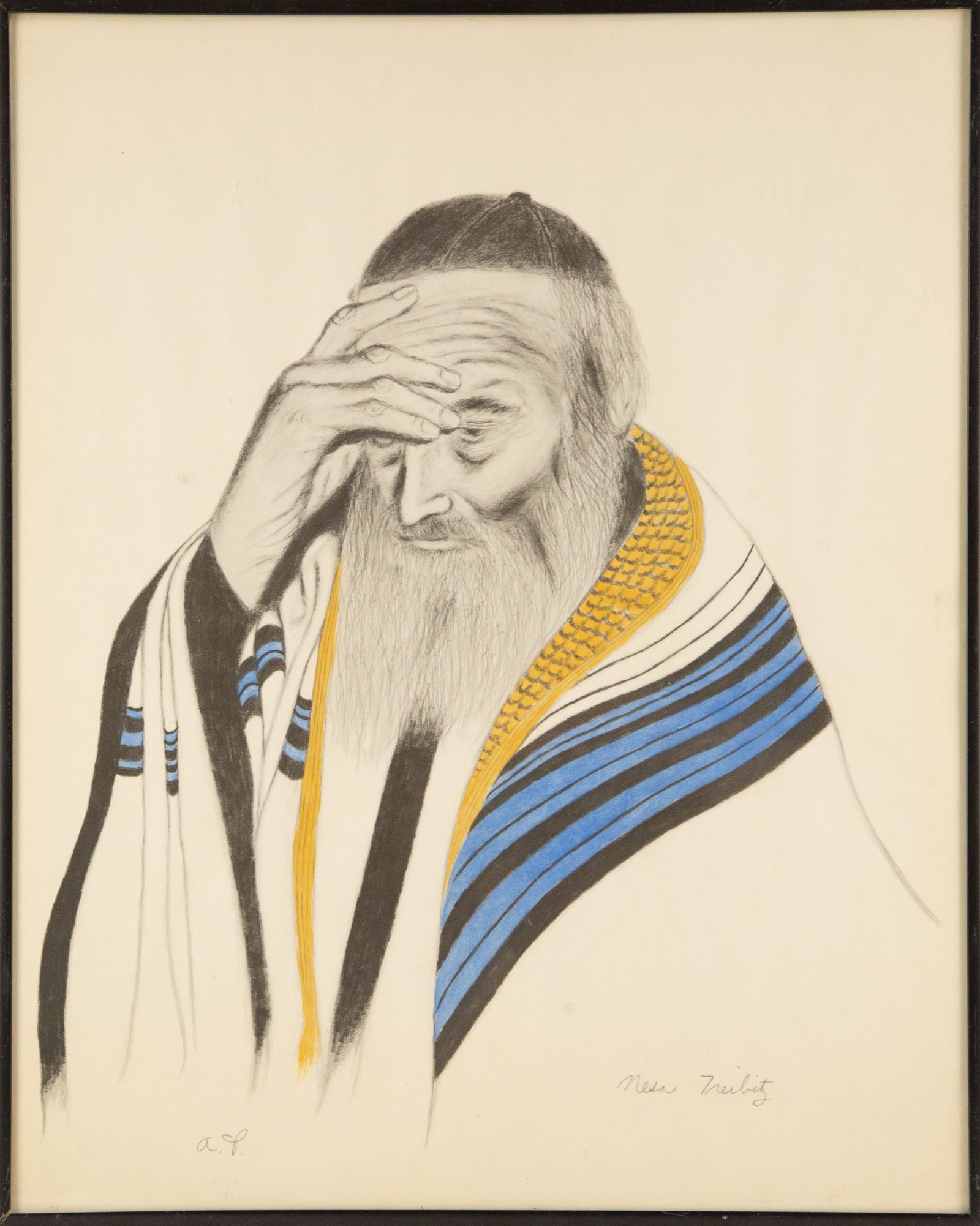 Nesa Treibitz Portrait Lithograph "Jewish Rabbi": Title: Jewish Rabbi Medium: Lithograph Painting Size: 19.5" x 15.5" Frame Size: 20.25" x 16.25" Condition: This artwork is in good overall condition for its age. Signature: Hand-signed Artist: Nesa Tr