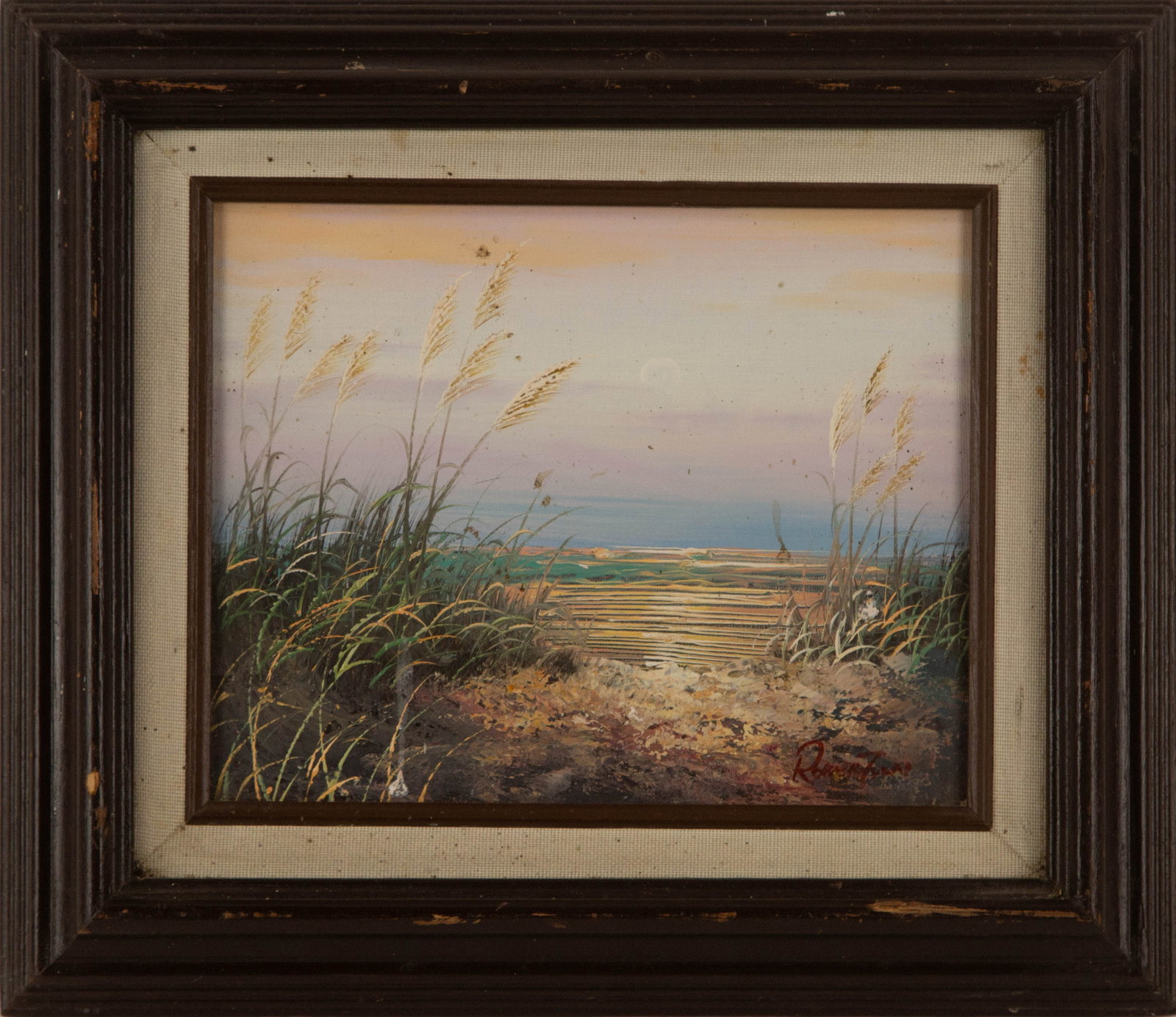 Rocky Fane Landscape Oil On Canvas "Golden Wave": Title: Golden Wave Medium: Oil On Canvas Painting Size: 8" x 10" Frame Size: 12.75" x 14.75" Condition: This artwork is in good overall condition for its age. Signature: Hand-signed Artist: Rocky Fane