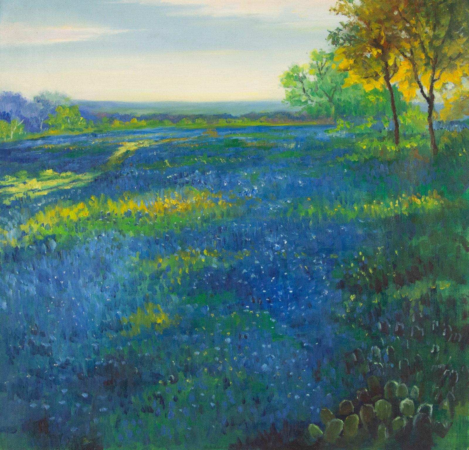Huimin Wang Landscape Original Oil On Canvas "Blue Ocean": Title: Blue Ocean Medium: Oil on canvas Size: 16 x 16 inches Frame: Framing options available! Condition: The painting appears to be in excellent condition. Note: This painting is unstretched,shipped 