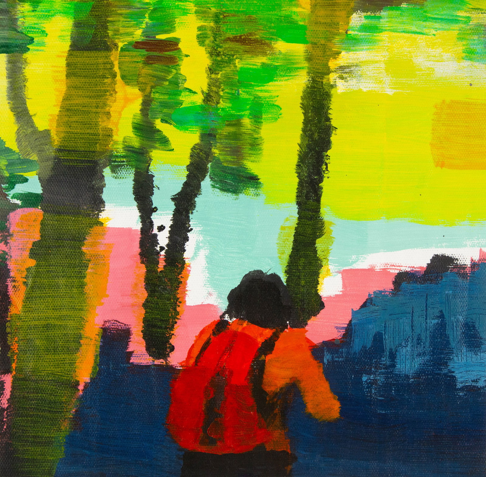 Ke Yang Contemporary Original Oil On Canvas "Dialogue III": Title: Dialogue III Medium: Oil on canvas Size: 12 x 12 inches Frame: Framing options available! Condition: The painting appears to be in excellent condition. Note: This painting is unstretched,shippe