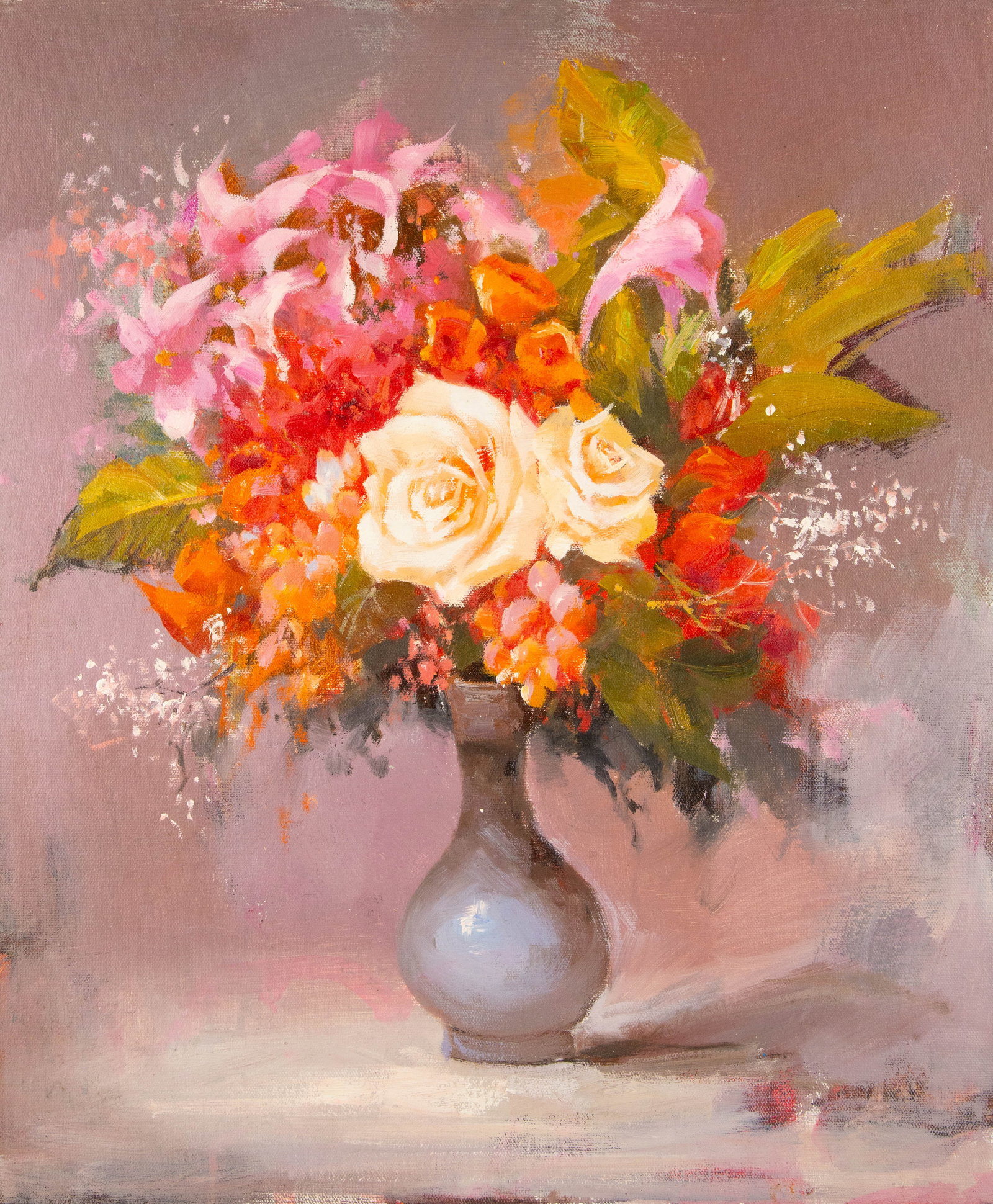 Chunli Huang Floral Original Oil On Canvas "Vase Series II": Title: Vase Series II Medium: Oil on canvas Size: 24 x 20 inches Frame: Framing options available! Condition: The painting appears to be in excellent condition. Note: This painting is unstretched,ship