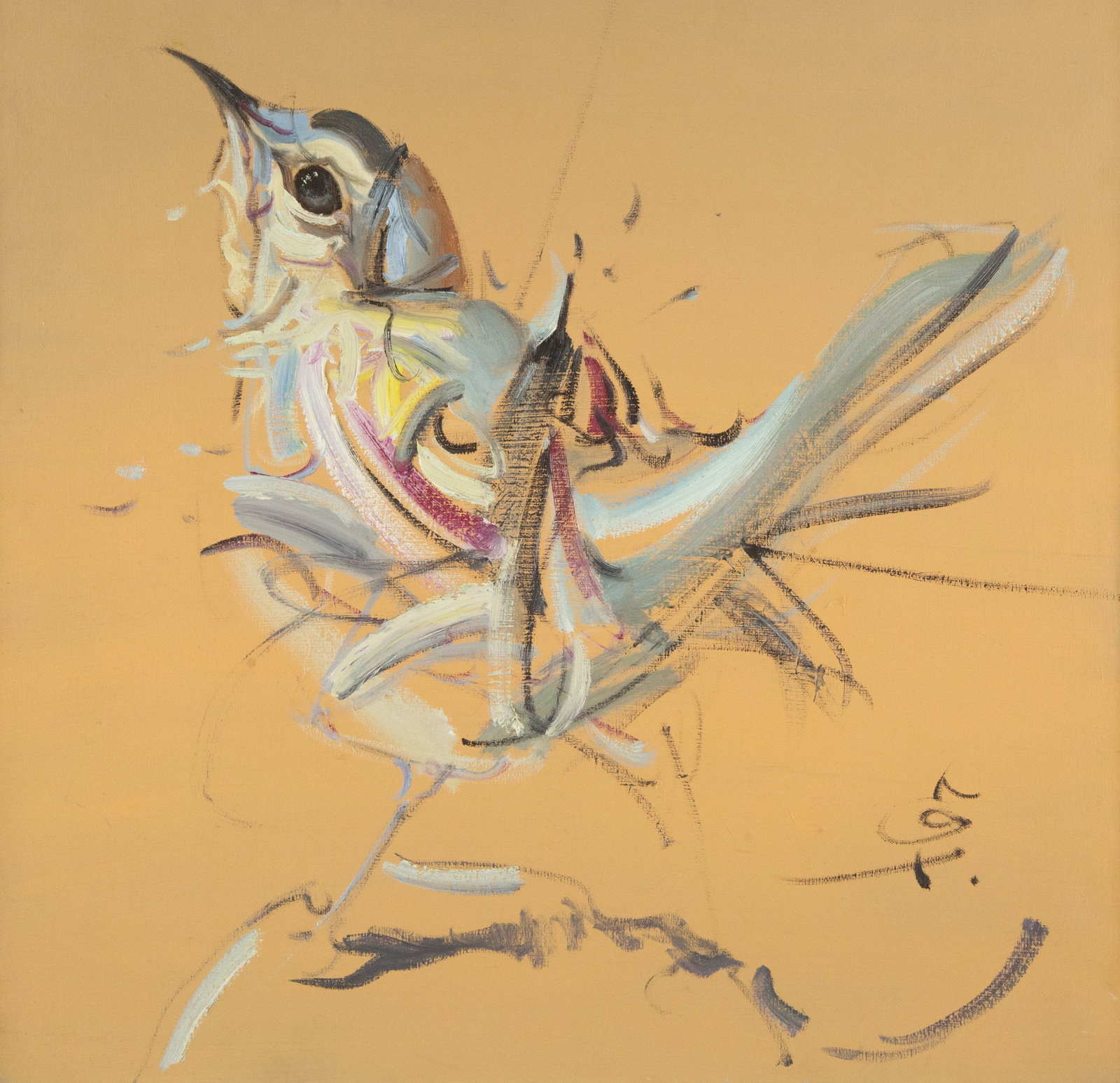 Zhuo Ii Animal Original Oil On Canvas "Bird Series - Sparrow": Title: Bird Series - Sparrow Medium: Oil on canvas Size: 20 x 19 inches Frame: Framing options available! Condition: The painting appears to be in excellent condition. Note: This painting is unstretch