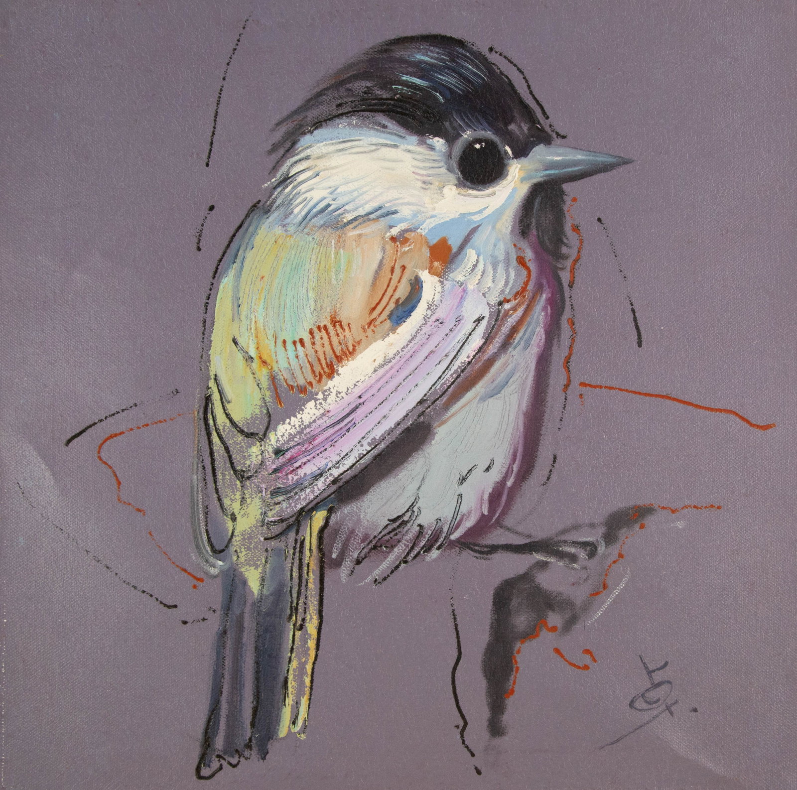 Zhuo Ii Animal Original Oil On Canvas "Bird Series - Songbird": Title: Bird Series - Songbird Medium: Oil on canvas Size: 19 x 20 inches Frame: Framing options available! Condition: The painting appears to be in excellent condition. Note: This painting is unstretc