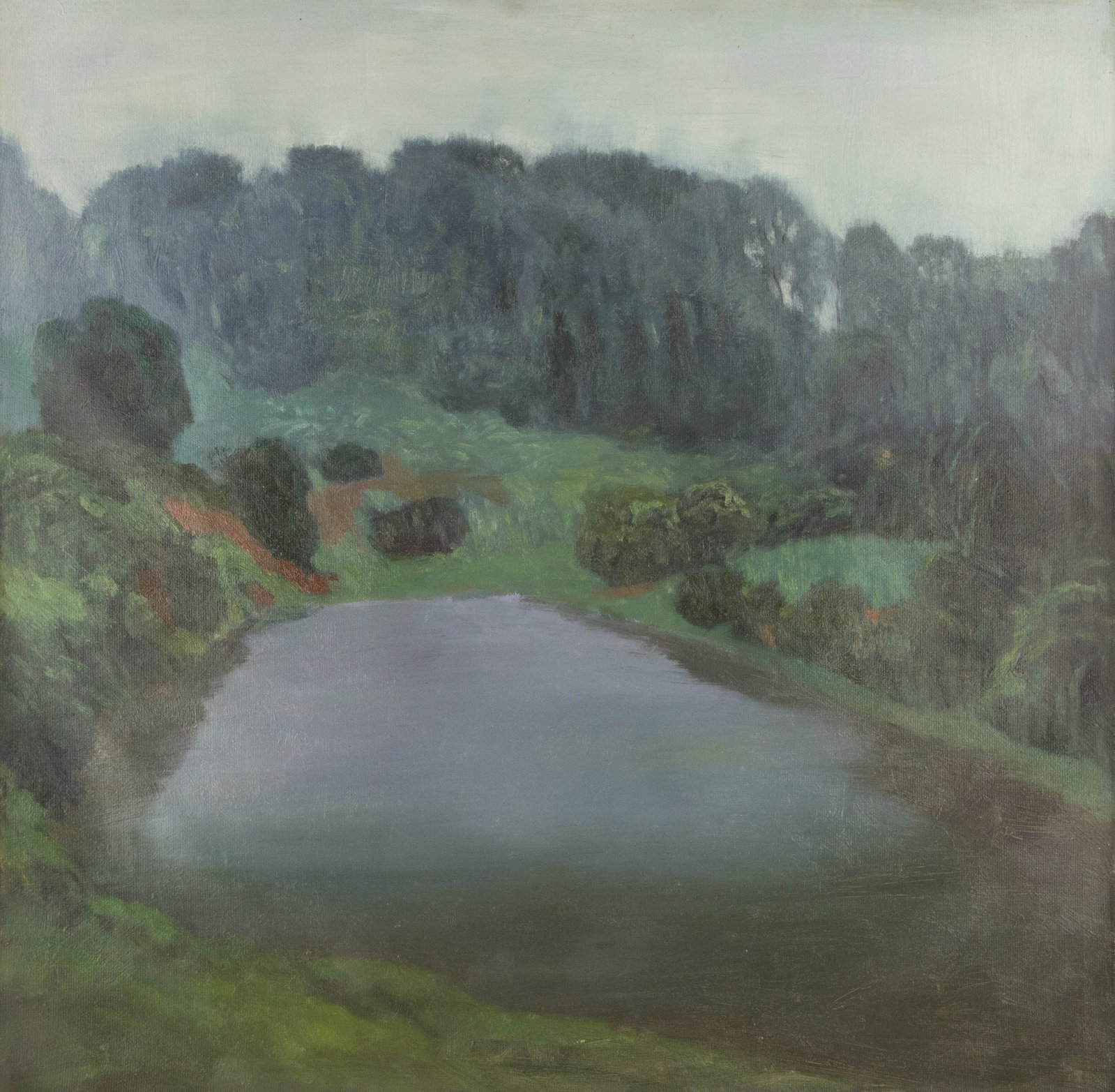 ShiLian Liu Landscape Original Oil On Canvas "Suburban Lakes": Title: Suburban Lakes Medium: Oil on canvas Size: 31 x 31 inches Frame: Framing options available! Condition: The painting appears to be in excellent condition. Note: This painting is unstretched,ship