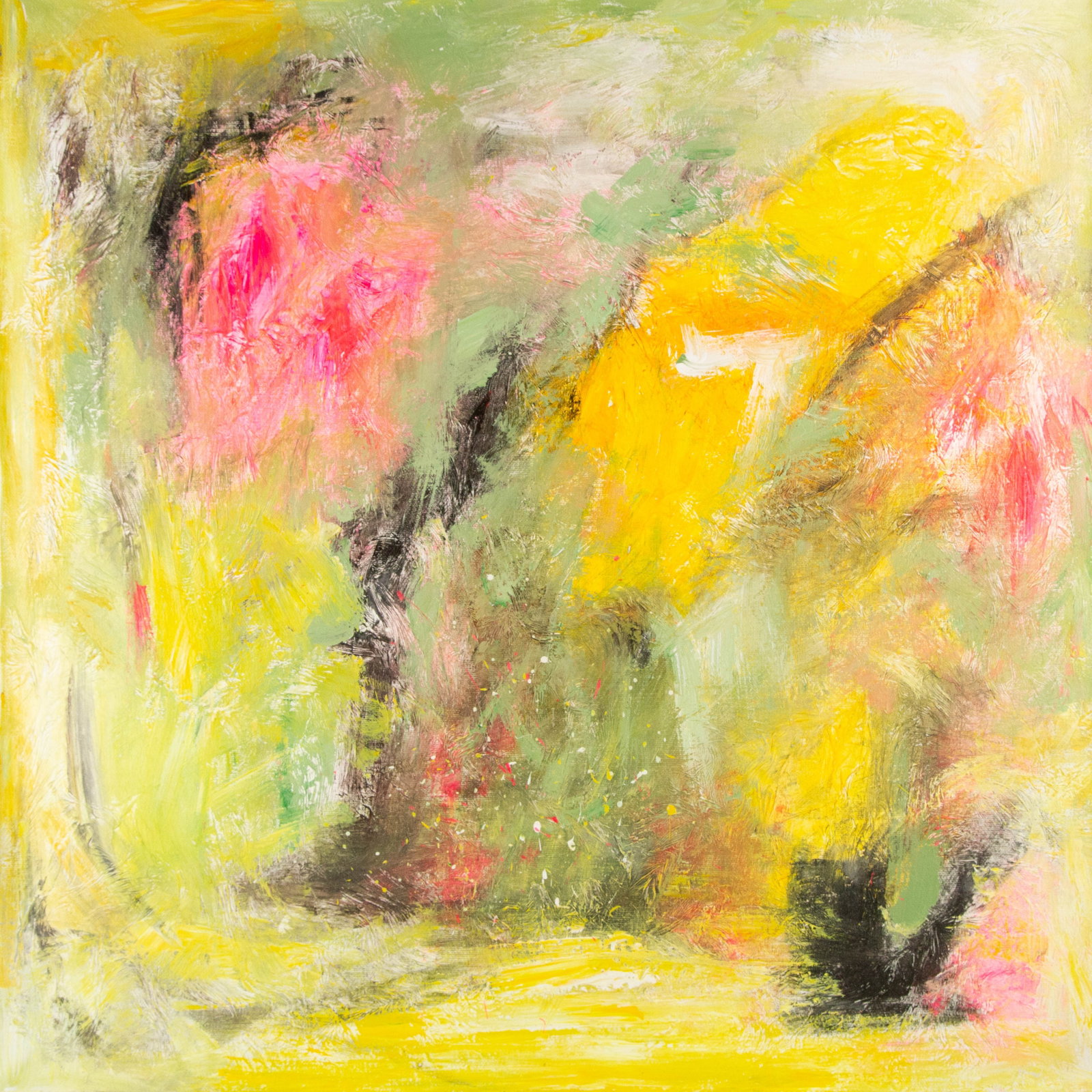 XueQun Li Abstract Original Acrylic On Canvas "Rhyme of Spring II": Title: Rhyme of Spring II Medium: Oil on canvas Size: 35 x 35 inches Frame: Framing options available! Condition: The painting appears to be in excellent condition. Note: This painting is unstretched,