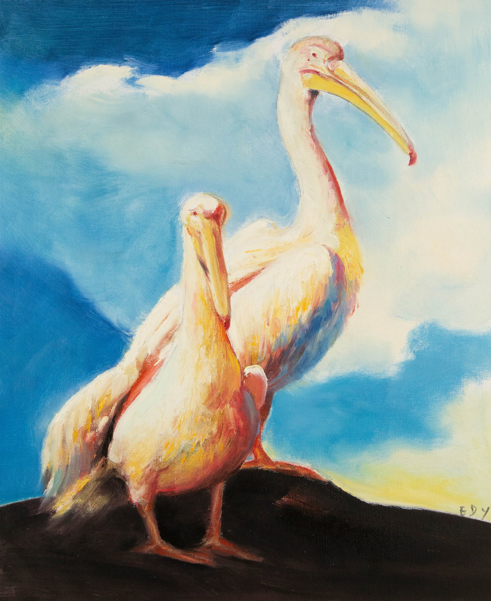 Dingyan E Animal Original Oil On Canvas "American White Pelican": Title: American White Pelican Medium: Oil on canvas Size: 23 x 19 inches Frame: Framing options available! Condition: The painting appears to be in excellent condition. Note: This painting is unstretc